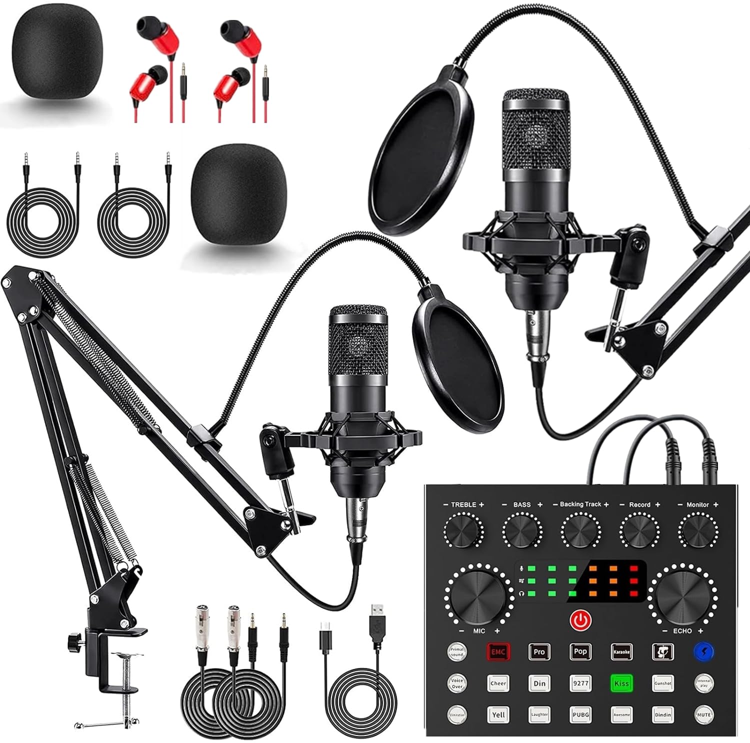 Podcast Equipment Bundle For 2, V8S Dj Mixer Voice Changer With Bm-800 Podcast Microphone Bundle - Studio Condenser Microphone P