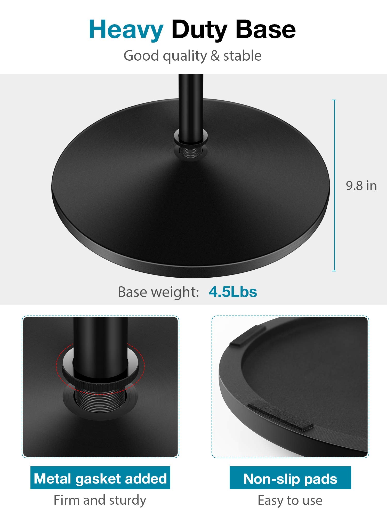 InnoGear Mic Stand, Microphone Stand Universal Boom Mic Stand Detachable Mic Stands with Weighted Round Base, Height Adjustable