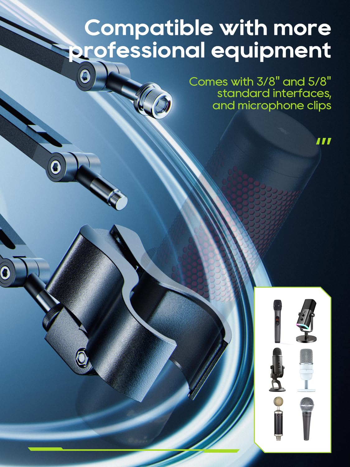 M05 Boom Arm, 360 Rotatable Microphone Stand with Desk Mount, Foldable Desk Mic Arm with 3/8'' to 5/8'' Screw Adapter, Microphon