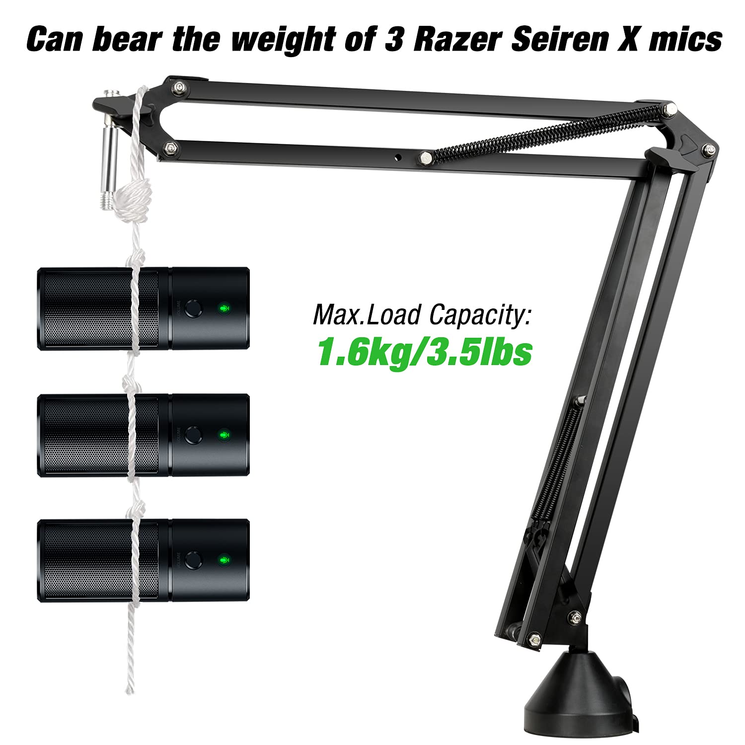 For Razer Seiren X Boom Arm with Pop Filter, Reduce Wind Noises Mic Cover and Cable Ties - Professional Mic Stand, 3/8 '' to 5/8