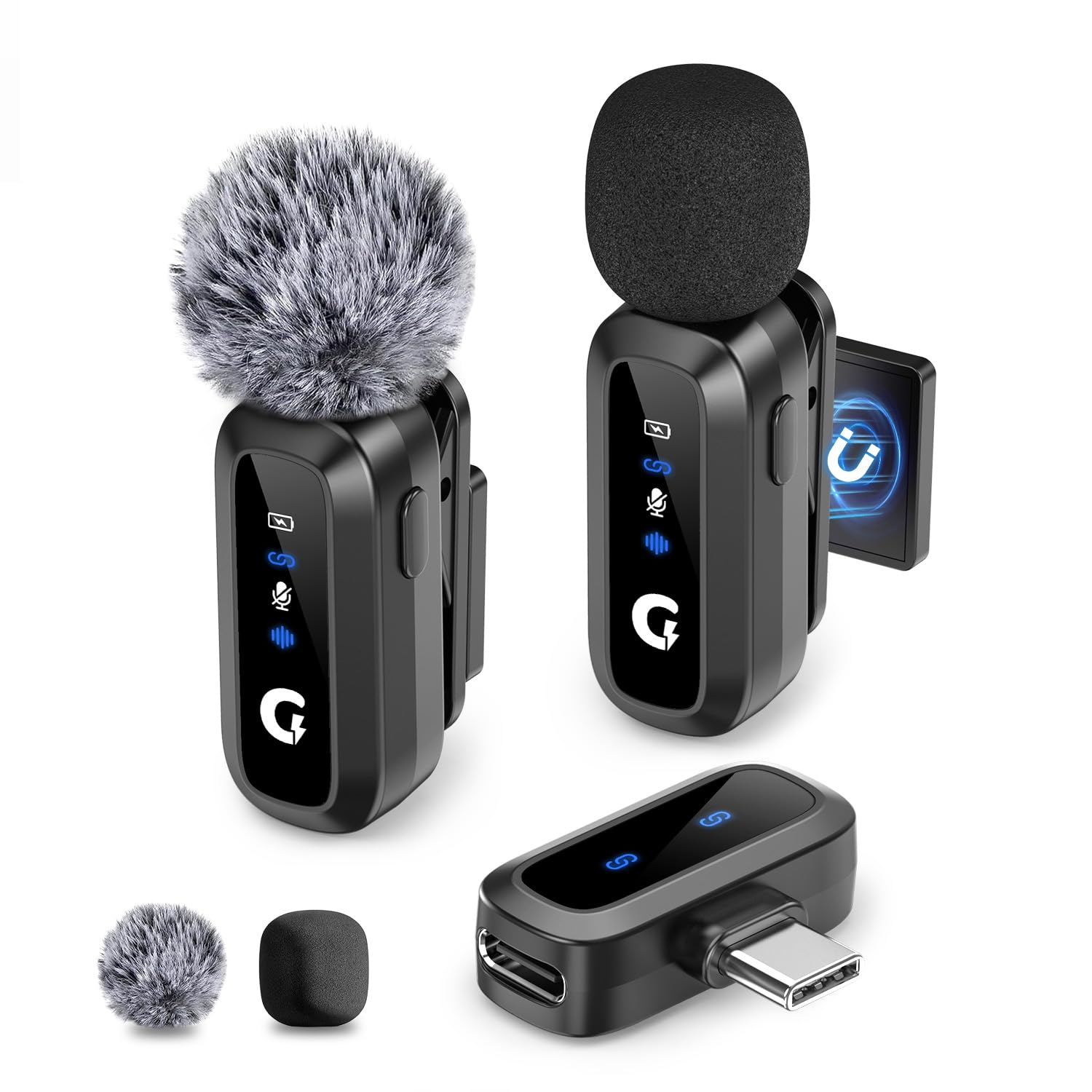 Grenaro Wireless Mic For Youtube, Plug & Play Mini Wireless Microphone For Mobile, Magnetic Clip, 3-Level Noise Reduction, Mic F