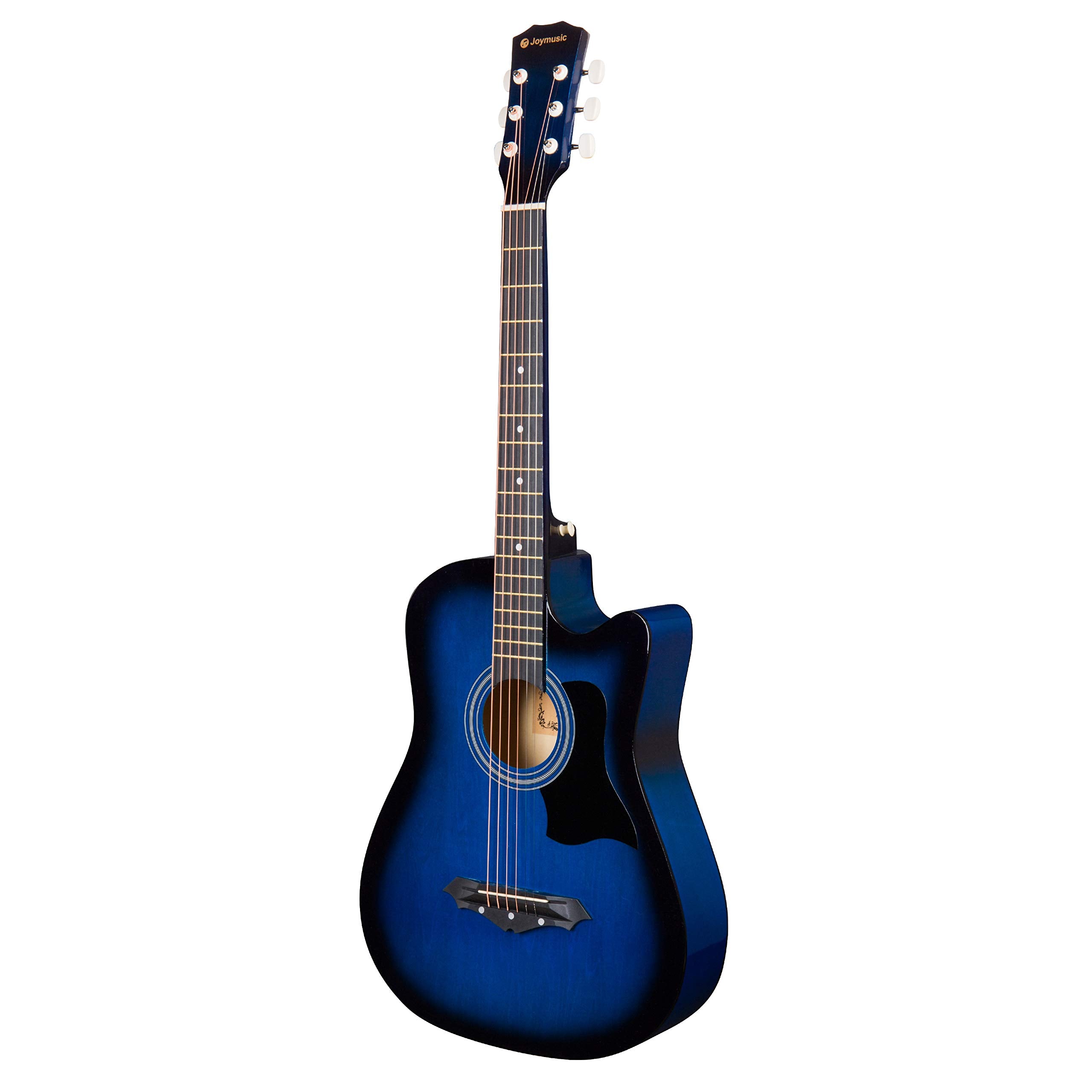 Joymusic 38 inch blueburst beginner acoustic guitar kit,bundle with a strap with picks holder,digital tuner, set strings, capo,c