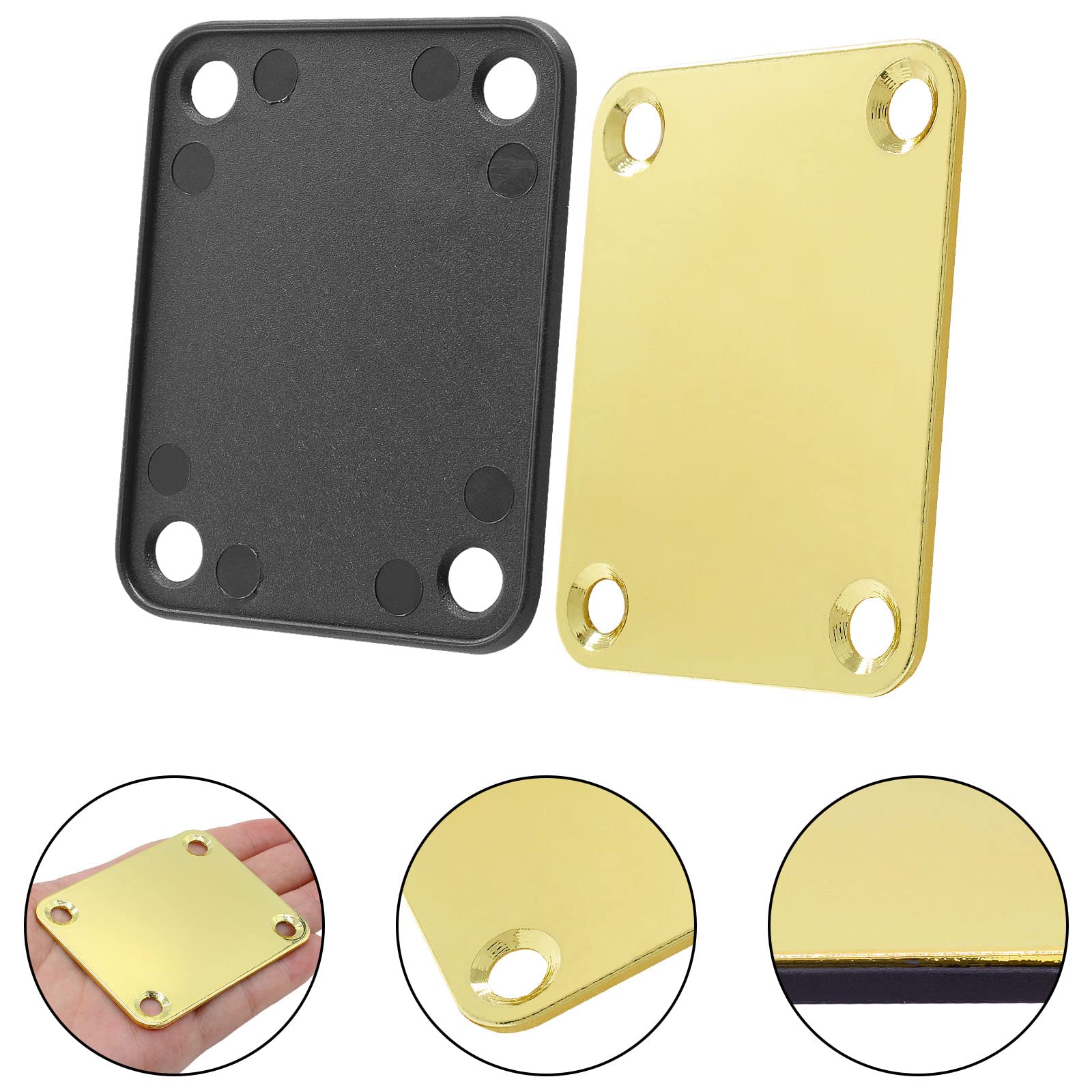 Jersvimc Gold Bass Guitar Neck Plate Replacement with Mounting Screws, Metal Neckplate Telecaster Neck Shim Electric Guitar Hard