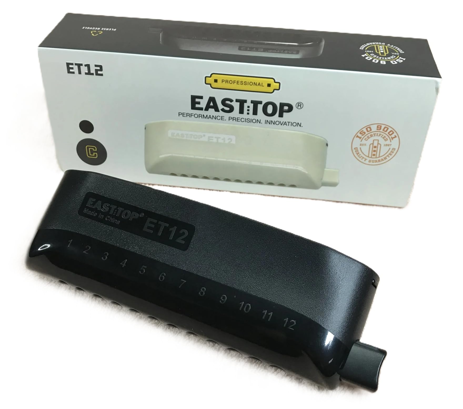 Easttop East Top Et-12 Chromatic Harmonica, Mouth Organ 12 Holes, Key Of C, Professional Grade, Black