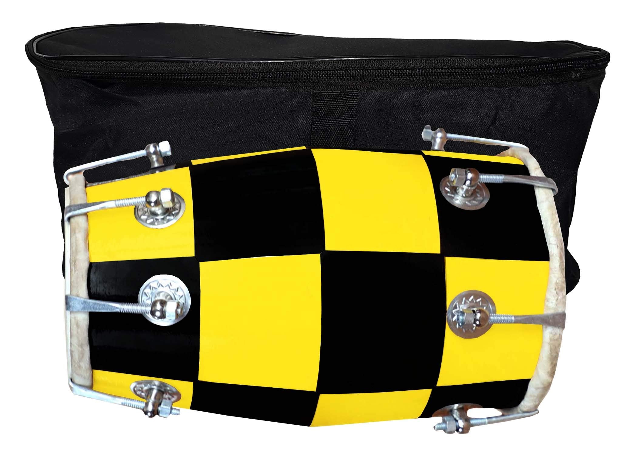Gt Manufacture Handmade Wooden 14 Baby Dholak Nut & Bold Dholak With Cover & Beautyfull Chack Desine01 (Yellow)
