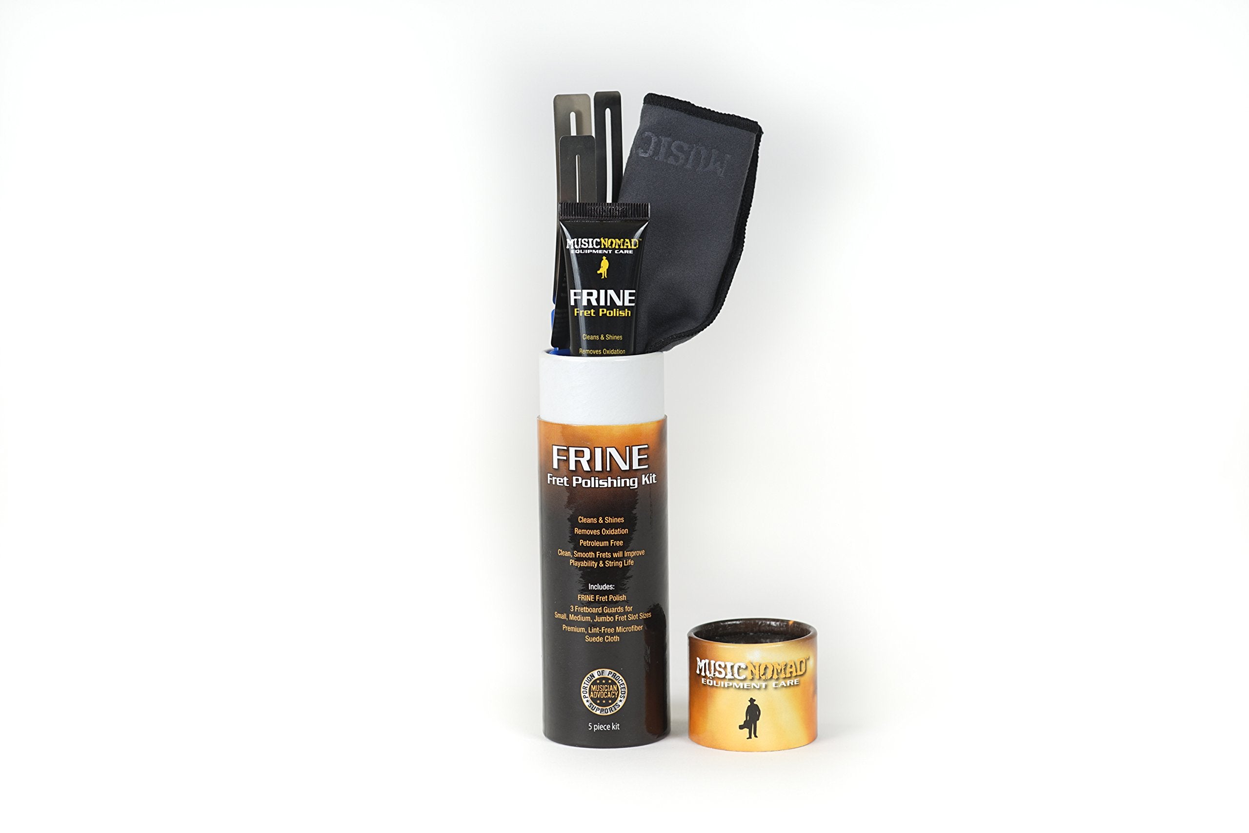 MusicNomad 5 pc. FRINE Fret Polishing Kit with Fretboard Guards, Polish, Cloth (MN124)