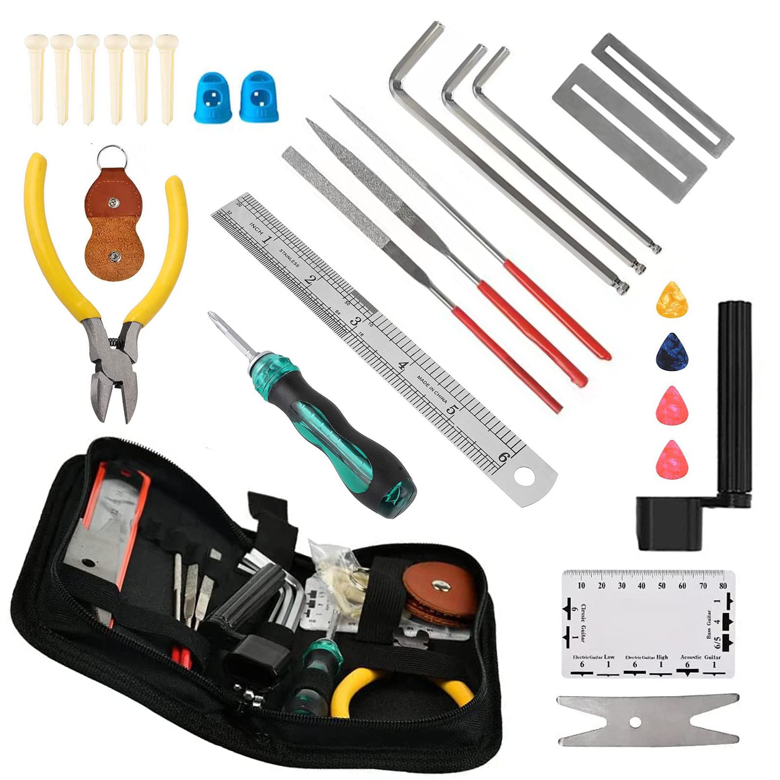 28Pcs Guitar Tool Kit,Guitar Repair Tools Kit,Professional Guitar Repairing Maintenance Tool Kit With Wire Plier String Organize