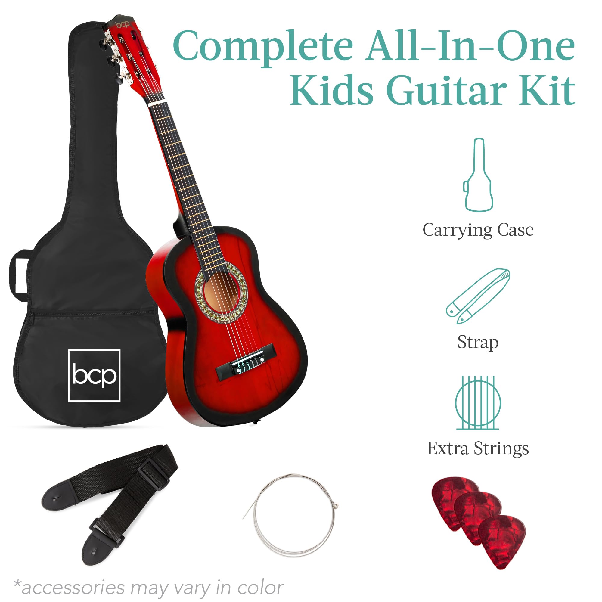 Best Choice Products 30in Kids Acoustic Guitar Beginner Starter Kit with Strap, Case, Strings - Redburst