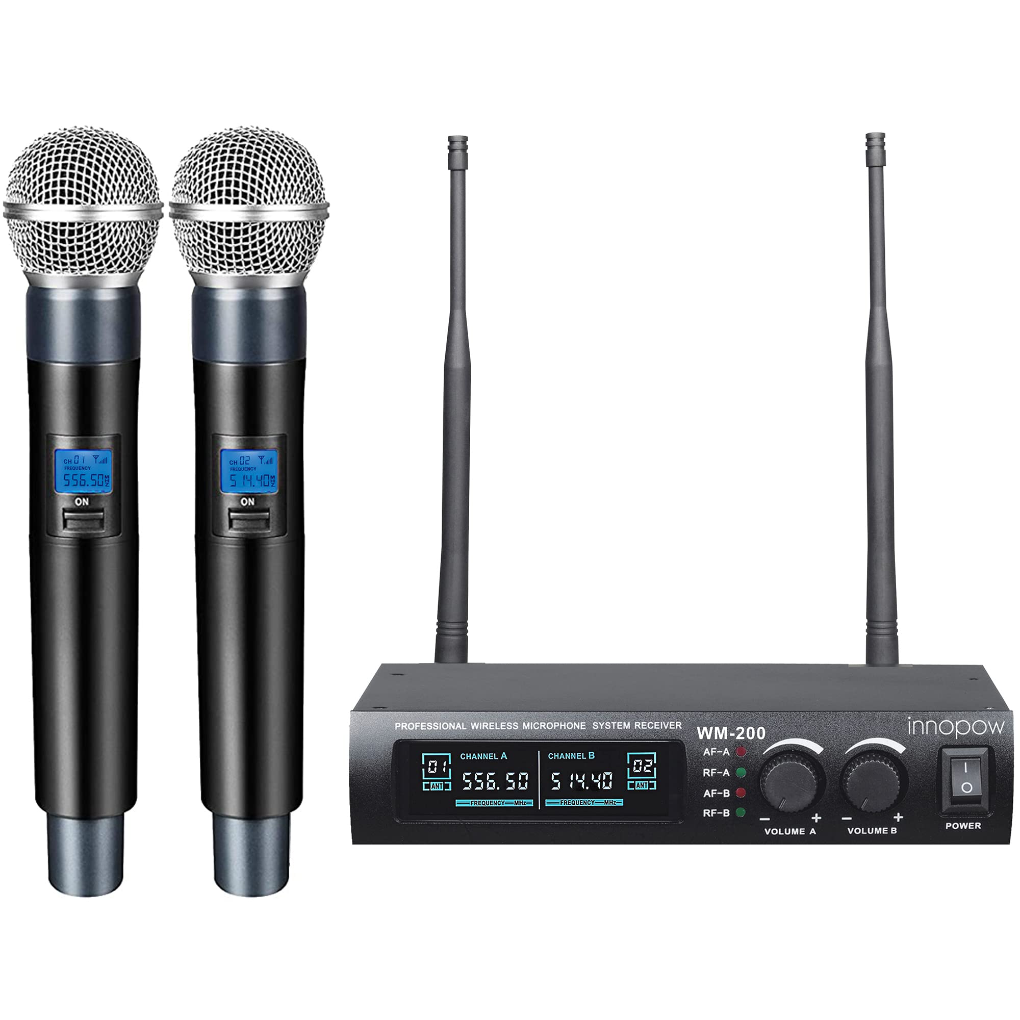 Innopow Wireless Microphone System, Dual Uhf Metal Cordless Mic Set, Long Distance 150-200Ft,16 Hours Continuous, Fixed Frequenc