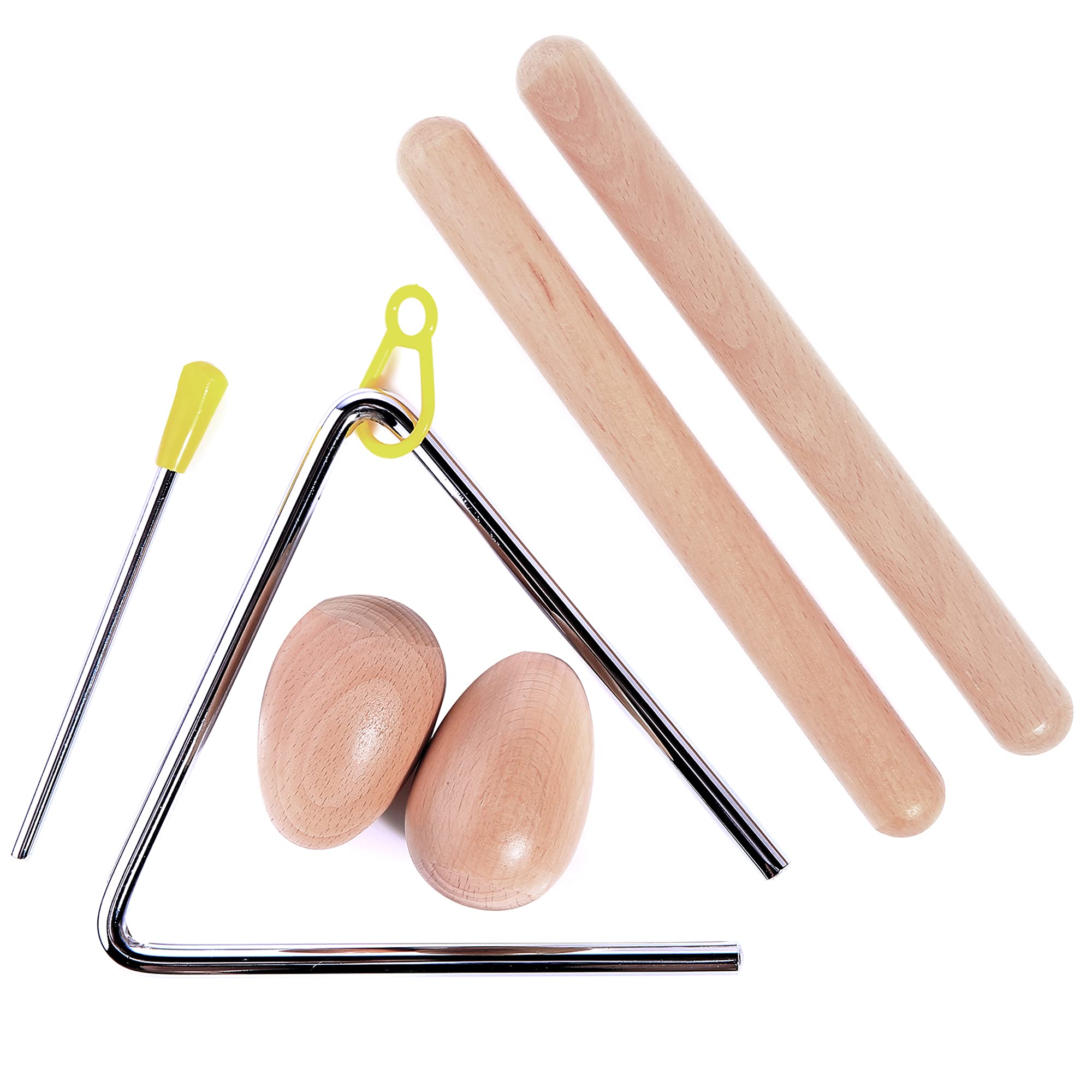 5 Pcs Musical Percussion Instrument Set for Kids, Include 1 Pair Wood Claves Rhythm Sticks, 1 Pair Wood Egg Shakers and 1 Set Mu