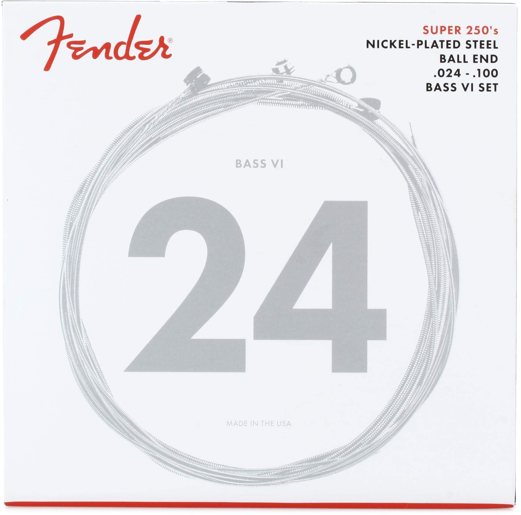 Fender Super 250 Electric Guitar Strings, Nickel Plated Steel, Ball End, 250Bvi Bass Vi .024-1.00