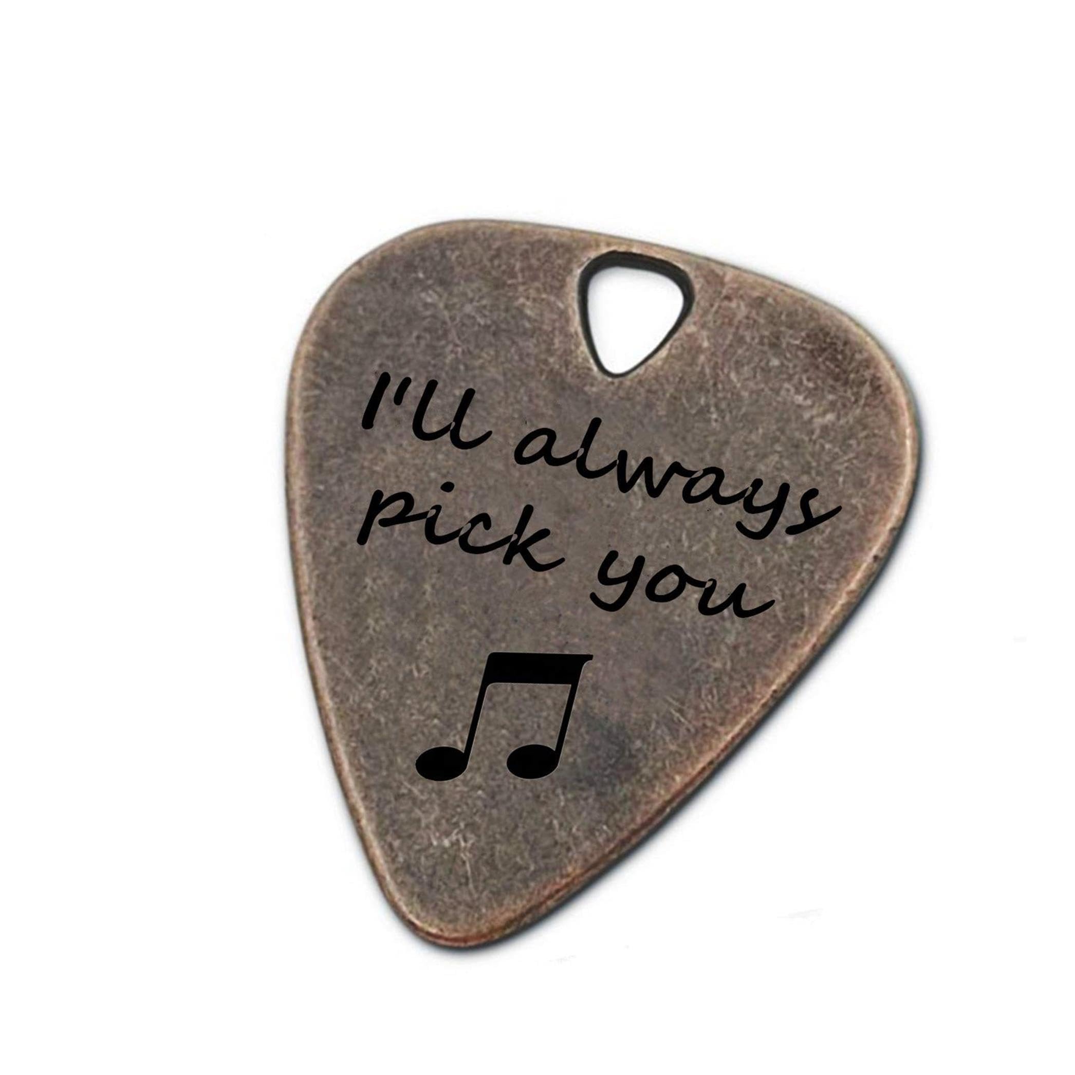 Juppe Bronze Copper I'Ll Always Pick You Guitar Pick With Leather Case Personalized Music Birthday Gifts For Couples, Valentine'