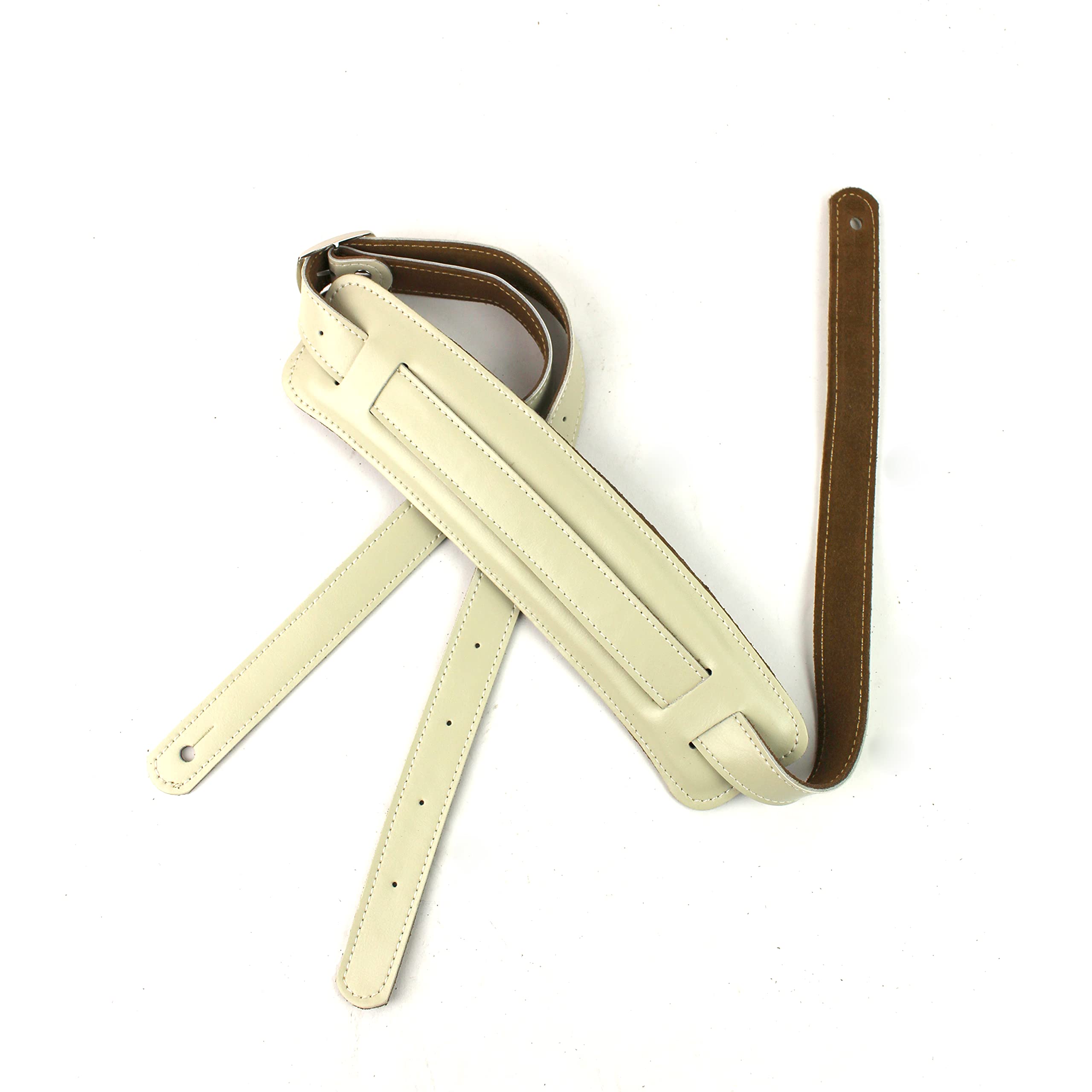 Walker and Williams C-19-WHT Aged White Premium Soft Grain Leather Vintage Slash Guitar Strap With Deluxe Suede Backed Pad Extra