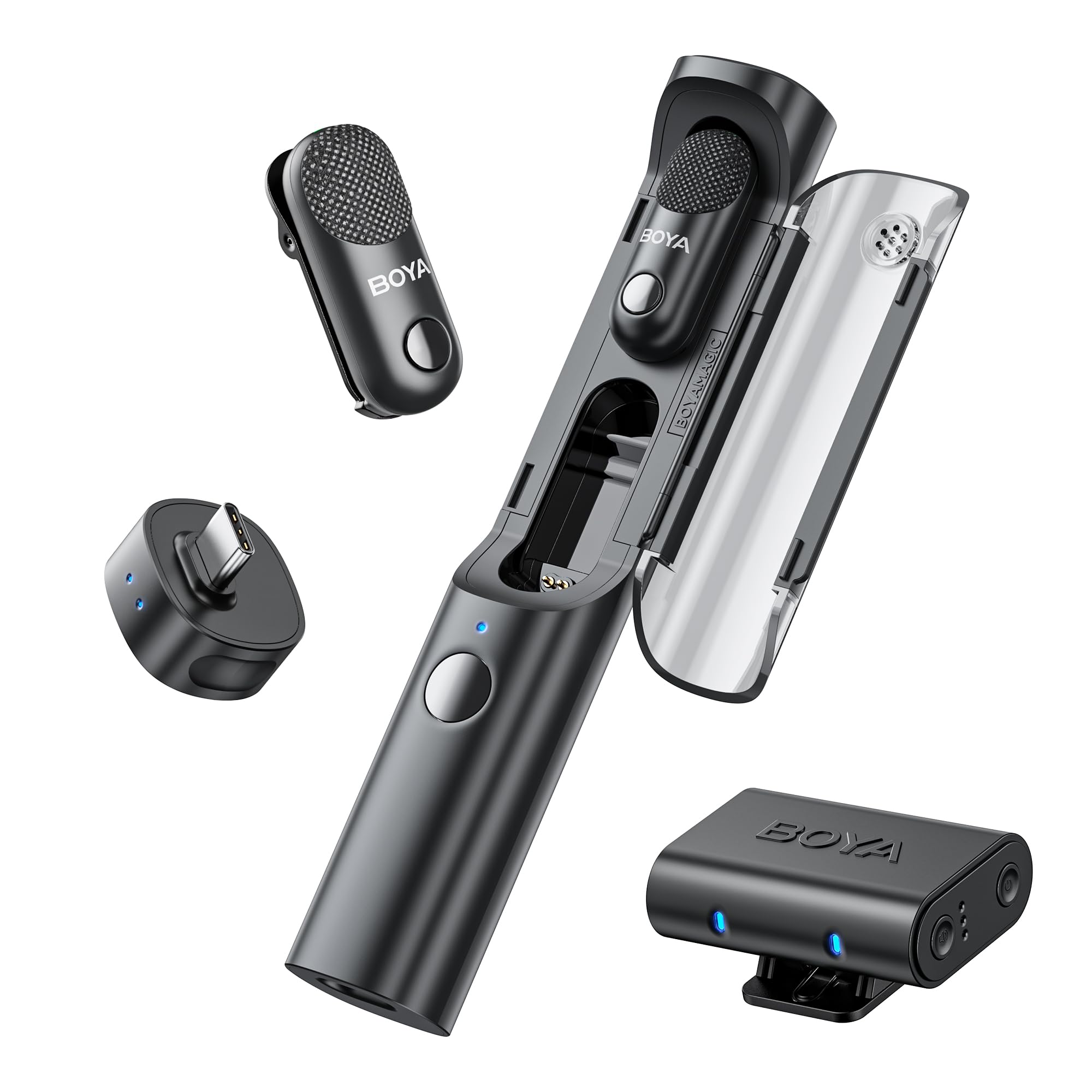 BOYA Magic Wireless Mini Microphones for iPhone 15-16/Android/PC/Camera, 4 Form-in-1, 7g Lightweight,AI Noise Reduction, 48kHz/2