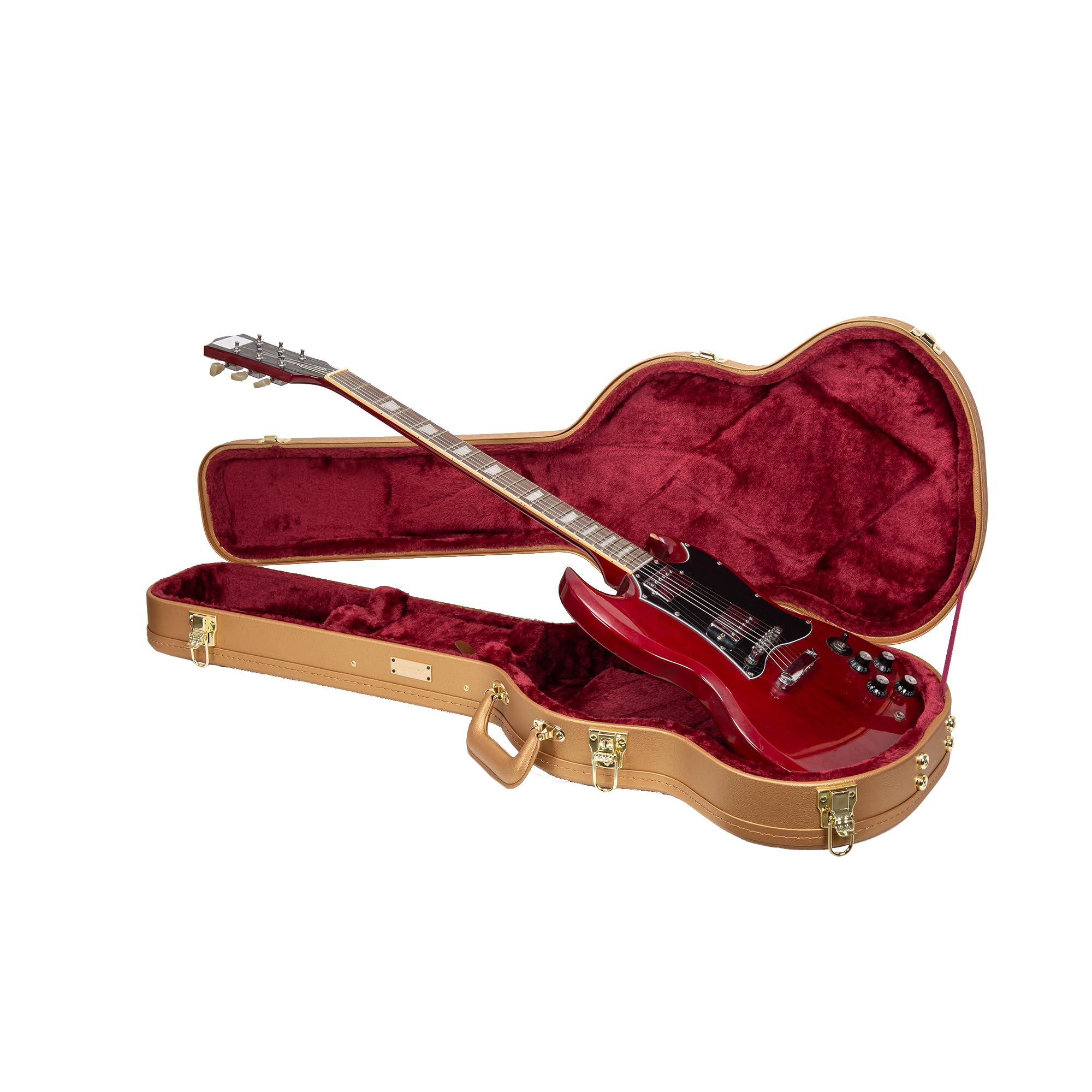 Crossrock Wooden Electric Guitar Case For Gibson Sg | Luxury Gold Faux Leather, Burgundy Velvet Interior, Lock - Designer Series