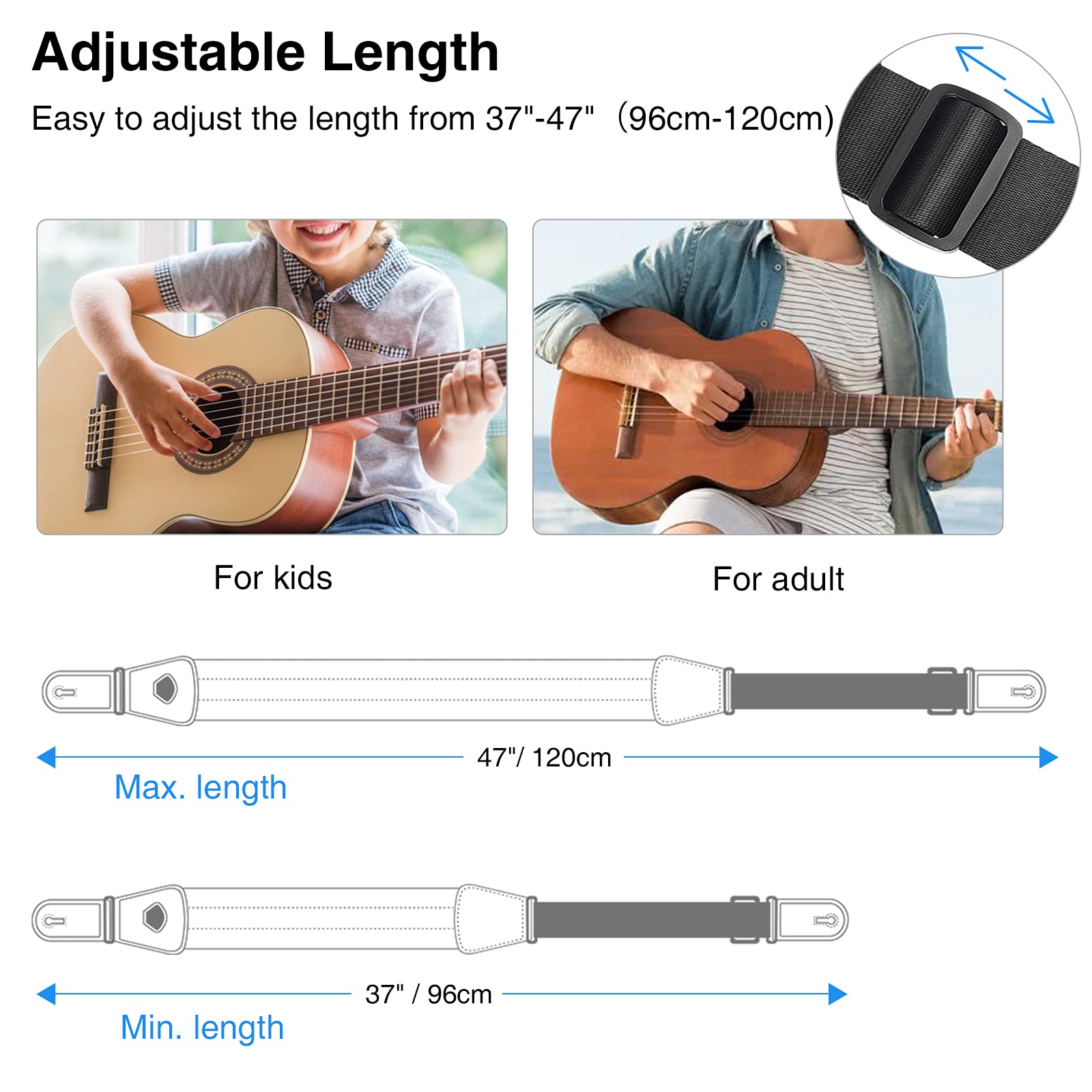 LEKATO Bass Guitar Strap for Electric Guitar & Bass 3'' Wide Guitar Straps Padded Bass Guitar Strap Adjustable Length from 38''