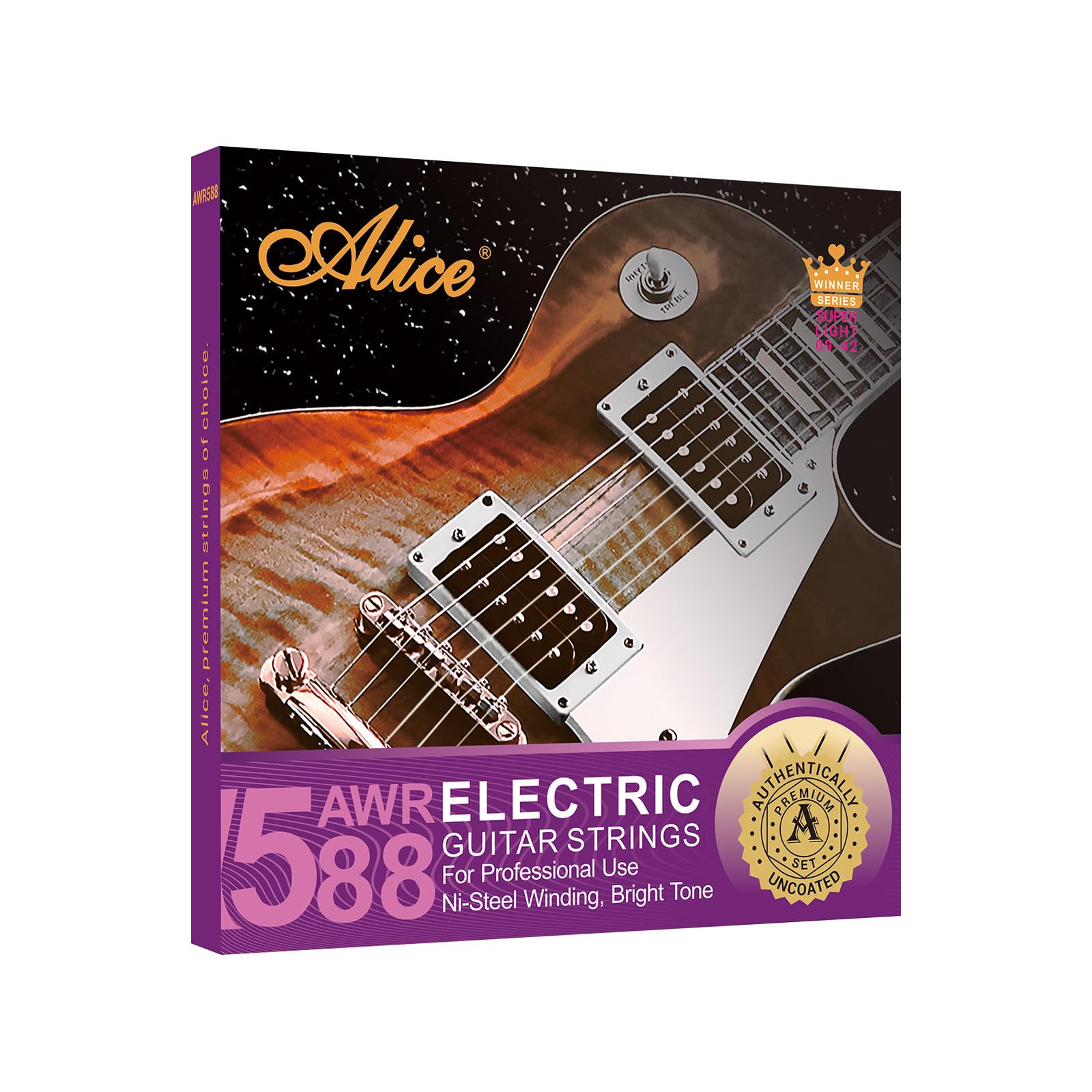 Alice Electric Guitar Strings, Alloy Steel And Nickel Steel Winding Guitar Strings With Ball End, Smooth Feel And Bright Tone, S