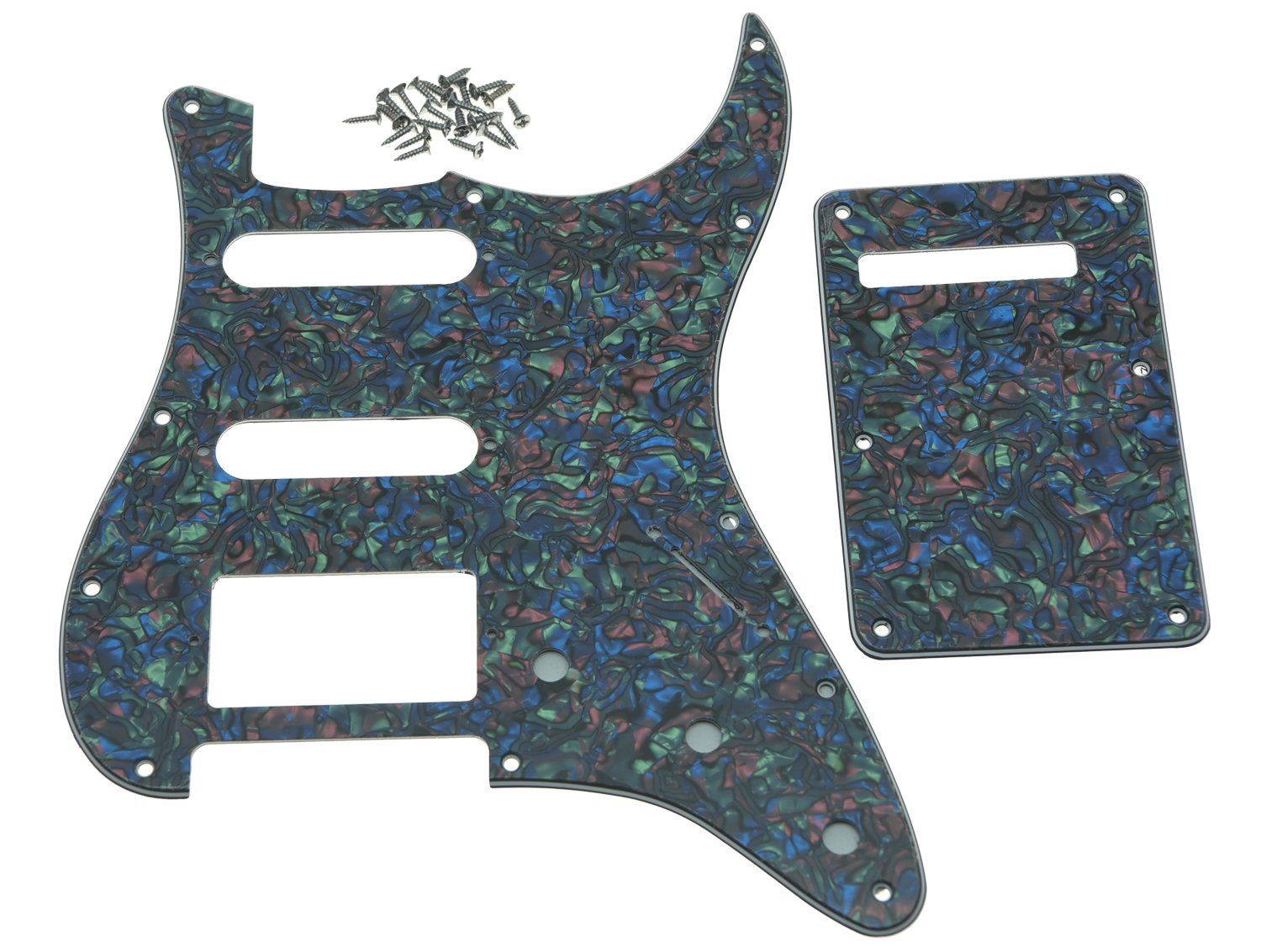 KAISH 11 Hole ST/Strat Style HSS Pickguard with ST Back Plate Tremolo Trem Cover for USA/Mexico Stratocaster/Strat Abalone Pearl