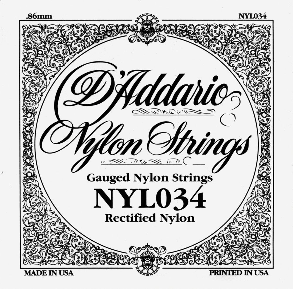 DAddario NYL034 Rectified Nylon Classical Guitar Single String,.034