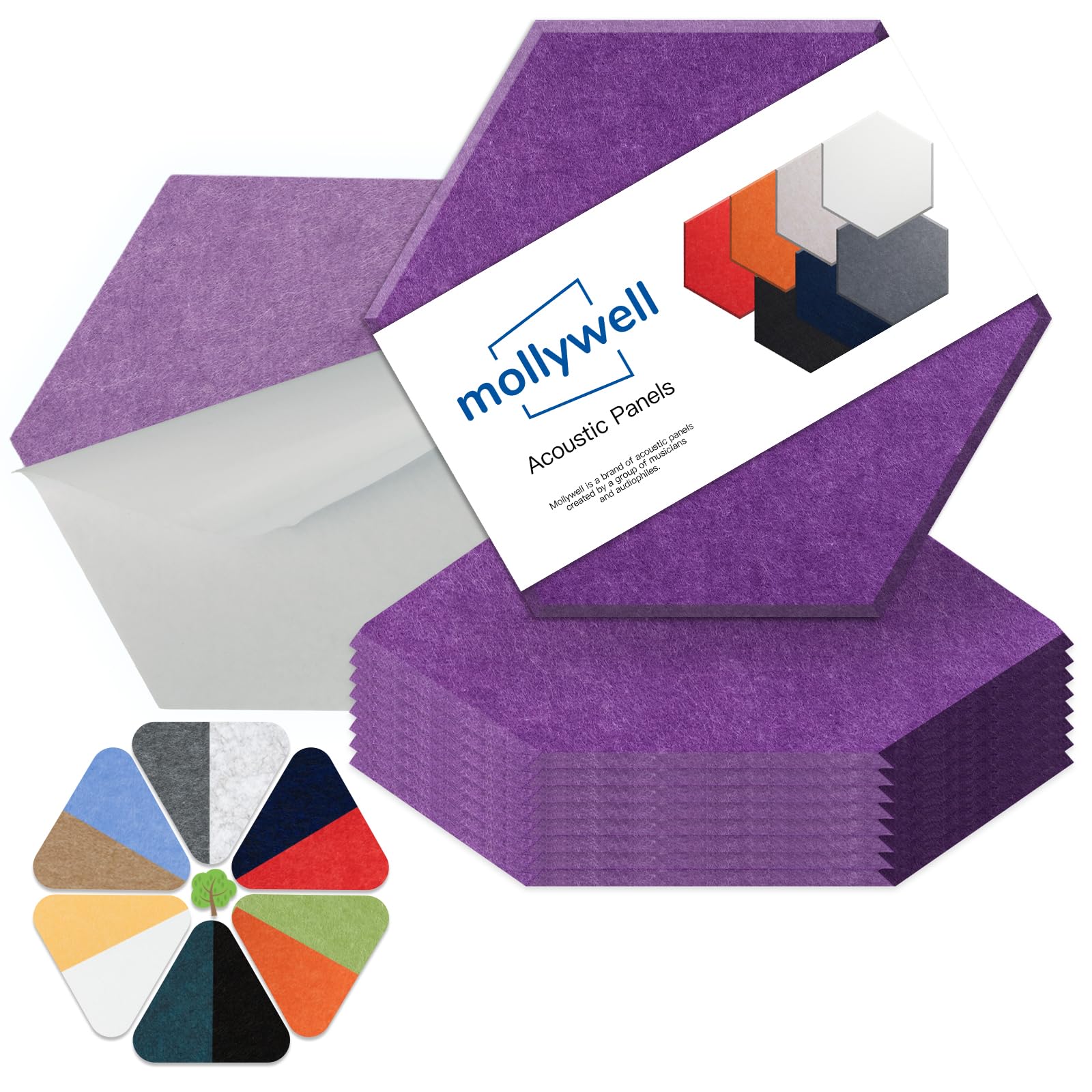 Mollywell Hexagon Acoustic Panels, High Density, Soundproofing, Decorative Noise Reduction Felt Wall Tiles For Ceilings, Home Of