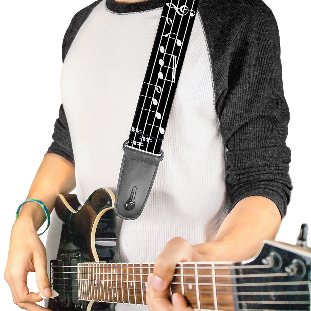 Buckle-Down Guitar Strap Music Notes Black White 2 Inches Wide