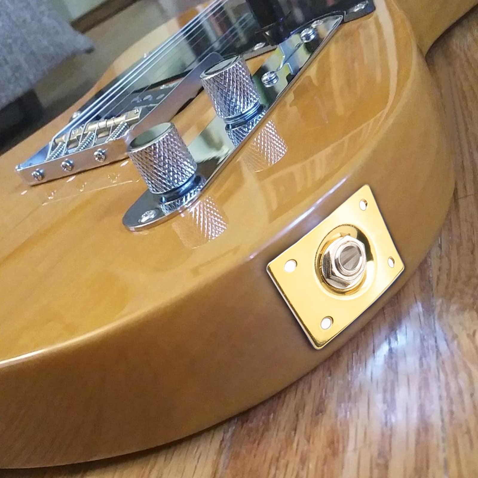 Gold Electric Guitar Output Jack 1/4inches Rectangular Socket Plate