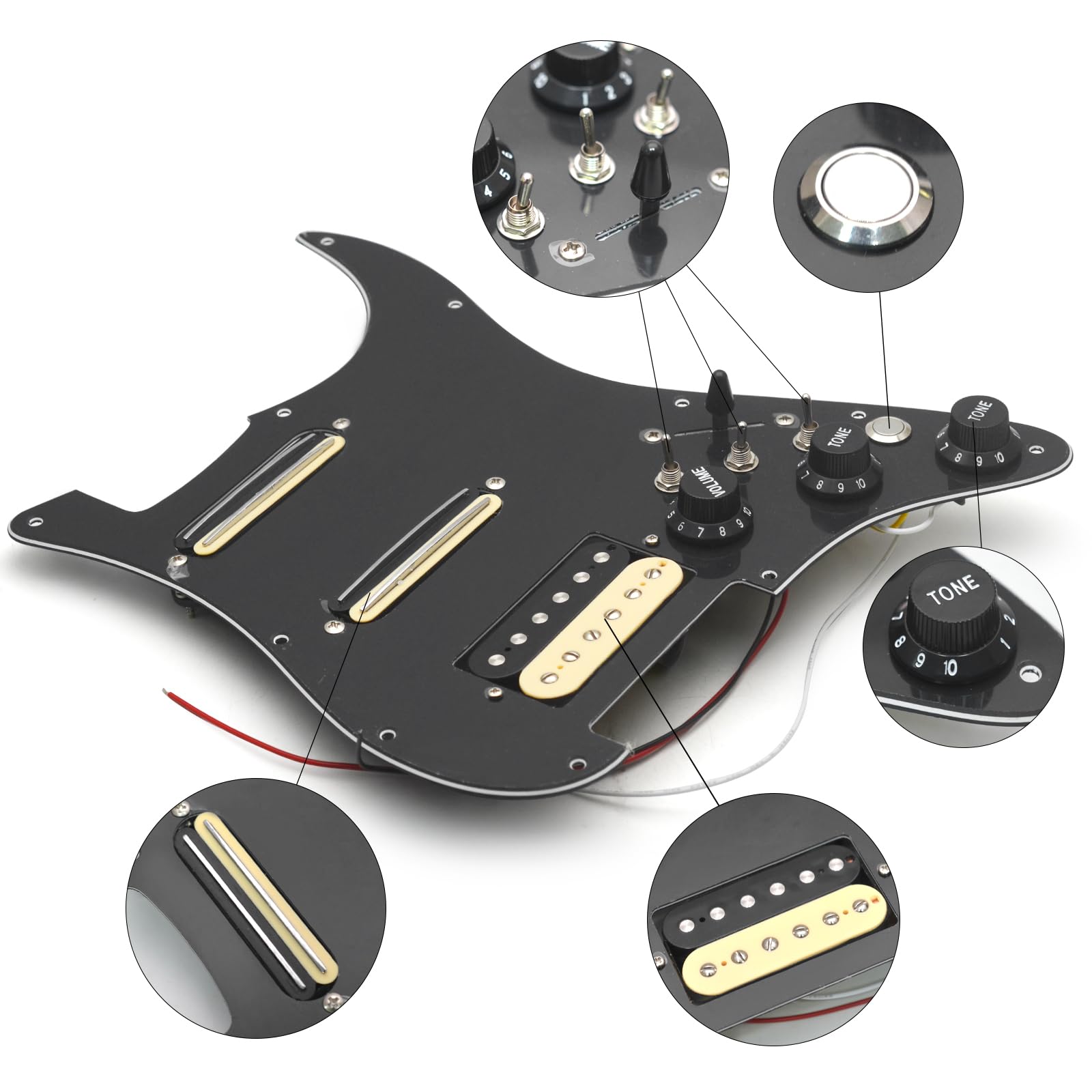 SAPHUE SSH-Coil Splitting Electric Guitar Pickguard Two Mini Humbucker + ONE Humbucker(9K/9K/15K)+Silence Switch Loaded Prewired