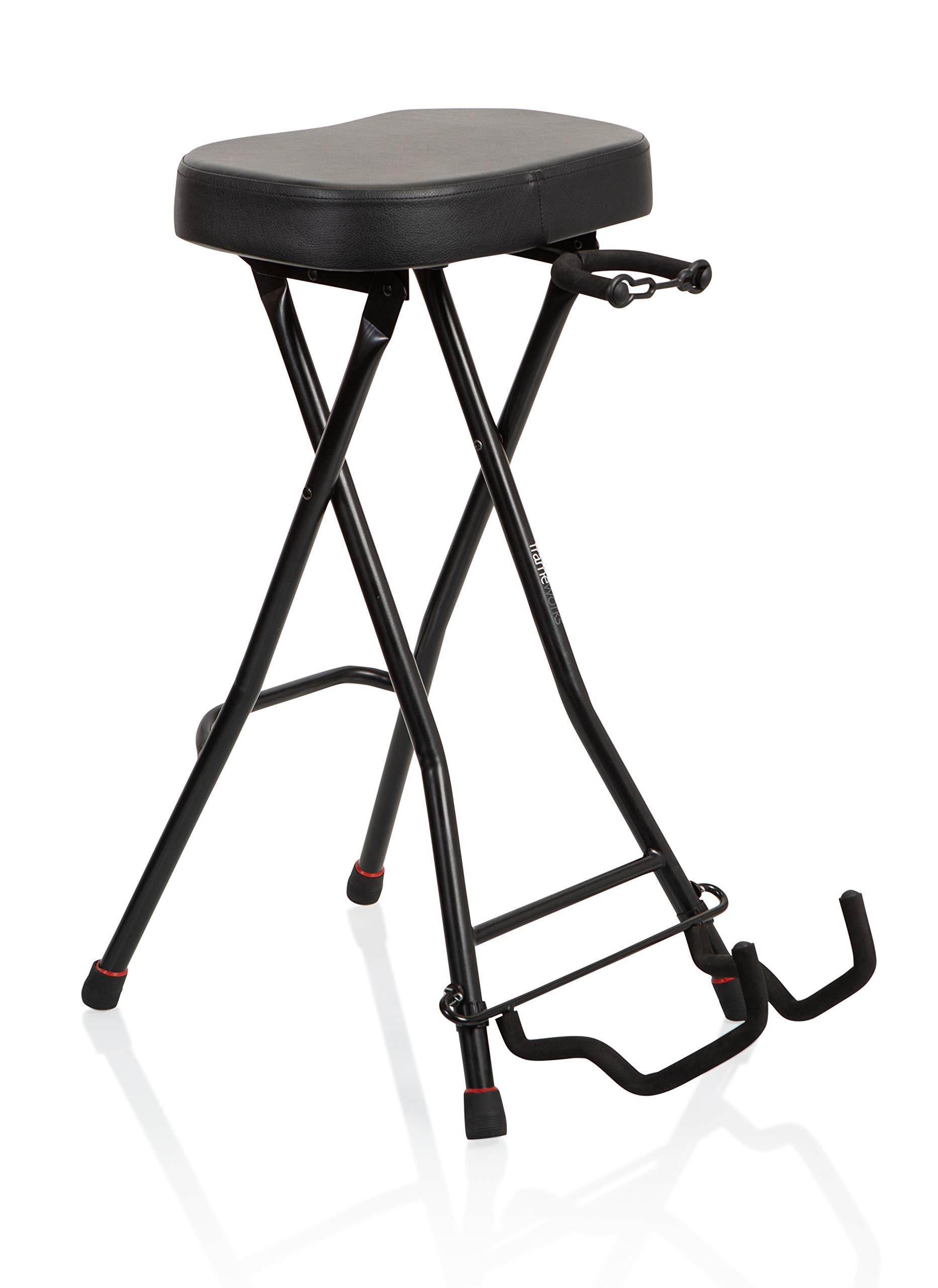 Gator Frameworks Foldable Guitar Stool with Padded Seat and Rear Mounted Guitar Hanger; (GFW-GTRSTOOL)