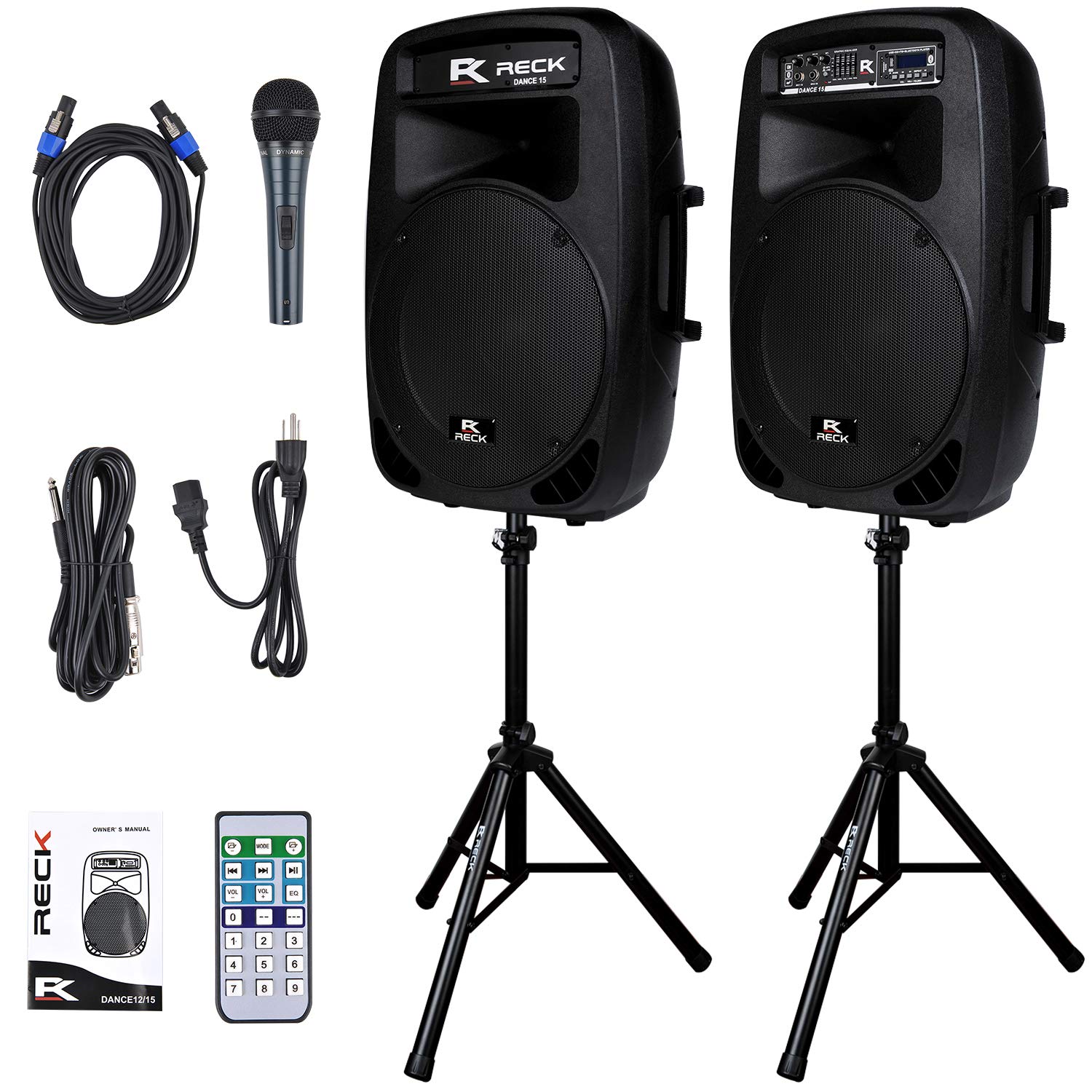 Proreck Dance 15 Portable 15-Inch 2000 Watt 2-Way Powered Pa Speaker System Combo Set With Bluetooth/Usb/Sd Card Reader/Fm Radio