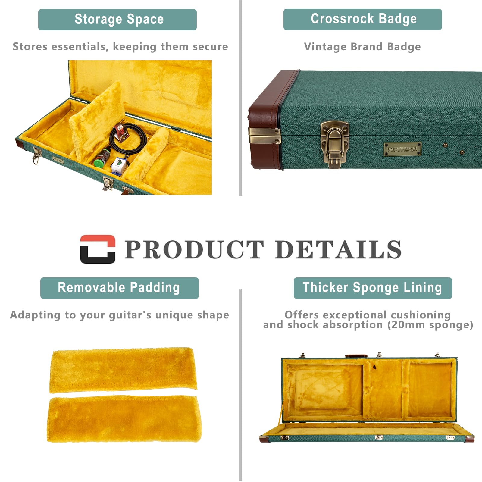 Crossrock Master Series Jazzmaster/Jaguar Style Electric Guitar Case | Malachite Blue Tweed Exterior, Re-Engineered Wooden Shell