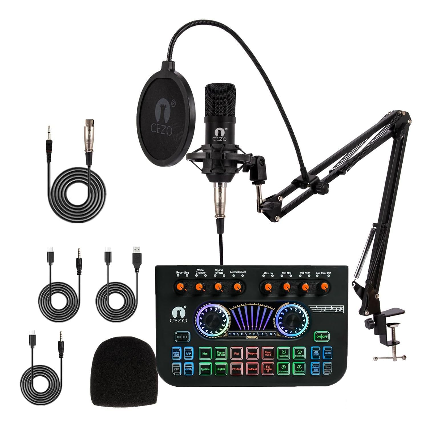 Cezo Podcast Equipment Bundle, Bm800 Podcast Microphone Bundle With X3 Sound Card, Voice Changer, Condenser Microphone Recording