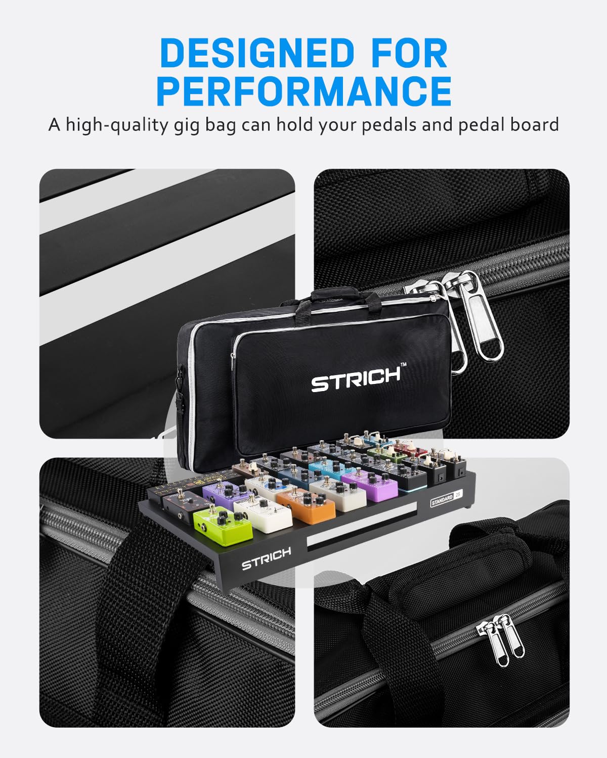 STRICH Guitar Pedal Board Extra Large Size, Aircraft Grade Aluminum 2.9lb Lightweight Pedalboard 25'' x 12.7'' x 2.83'' Effect P