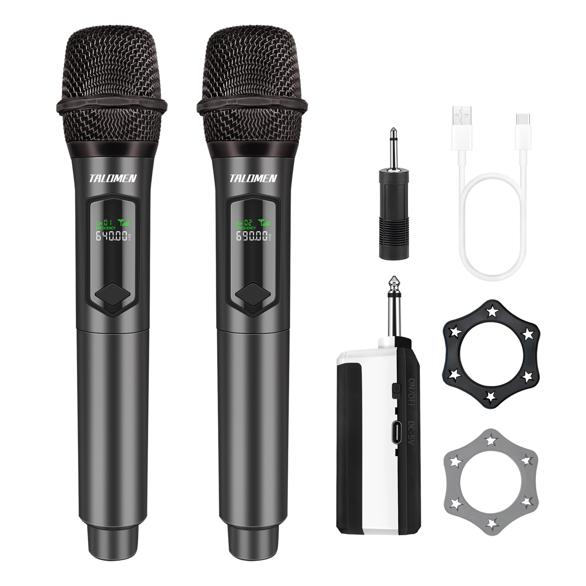 talomen Wireless Microphone,Professional Dual Handheld Cordless Dynamic Mic System with Rechargeable Receiver(160 Ft),Karaoke Mi