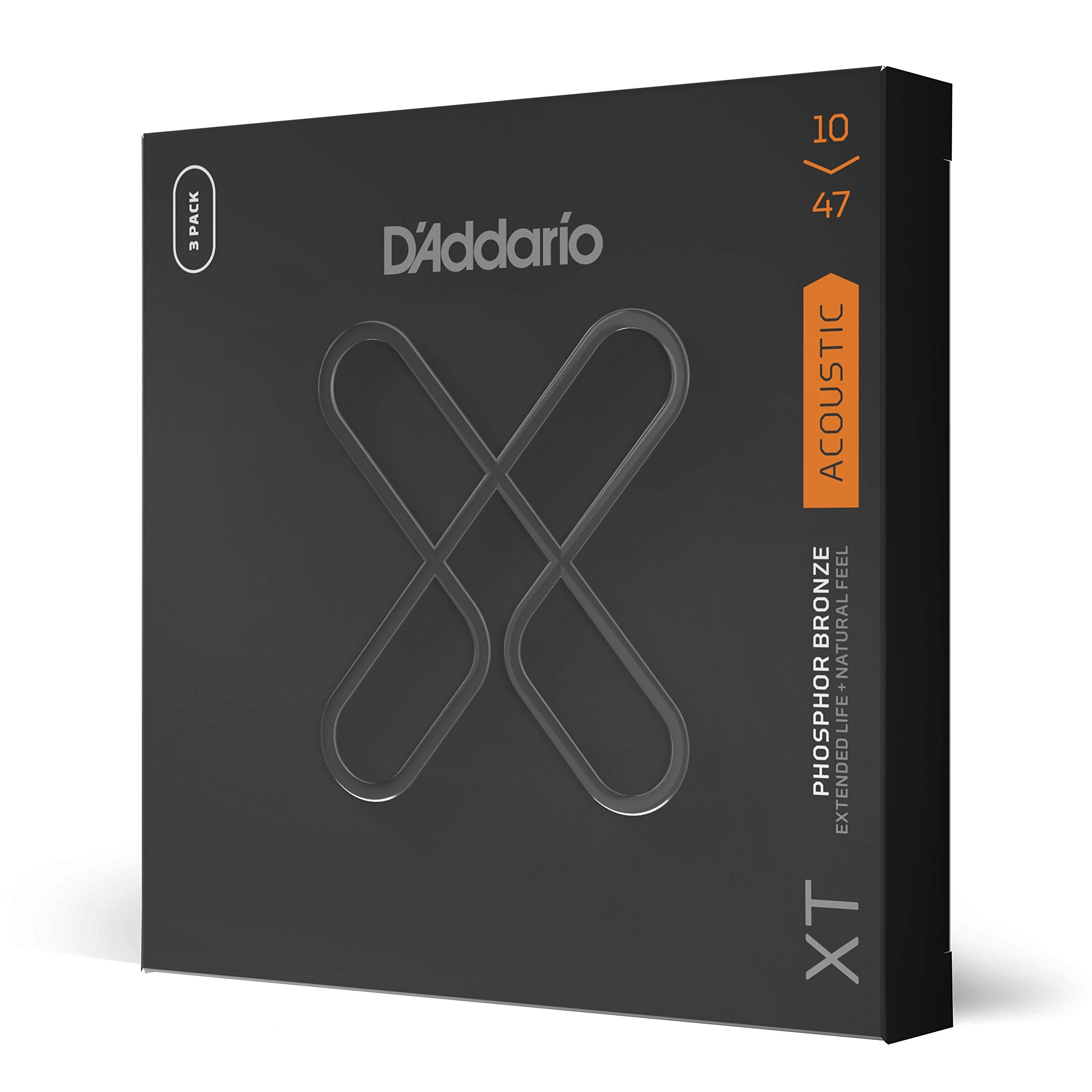 D'Addario Guitar Strings - Xt Phosphor Bronze Coated Acoustic Guitar Strings - Xtapb1047-3P - Extended String Life With Natural