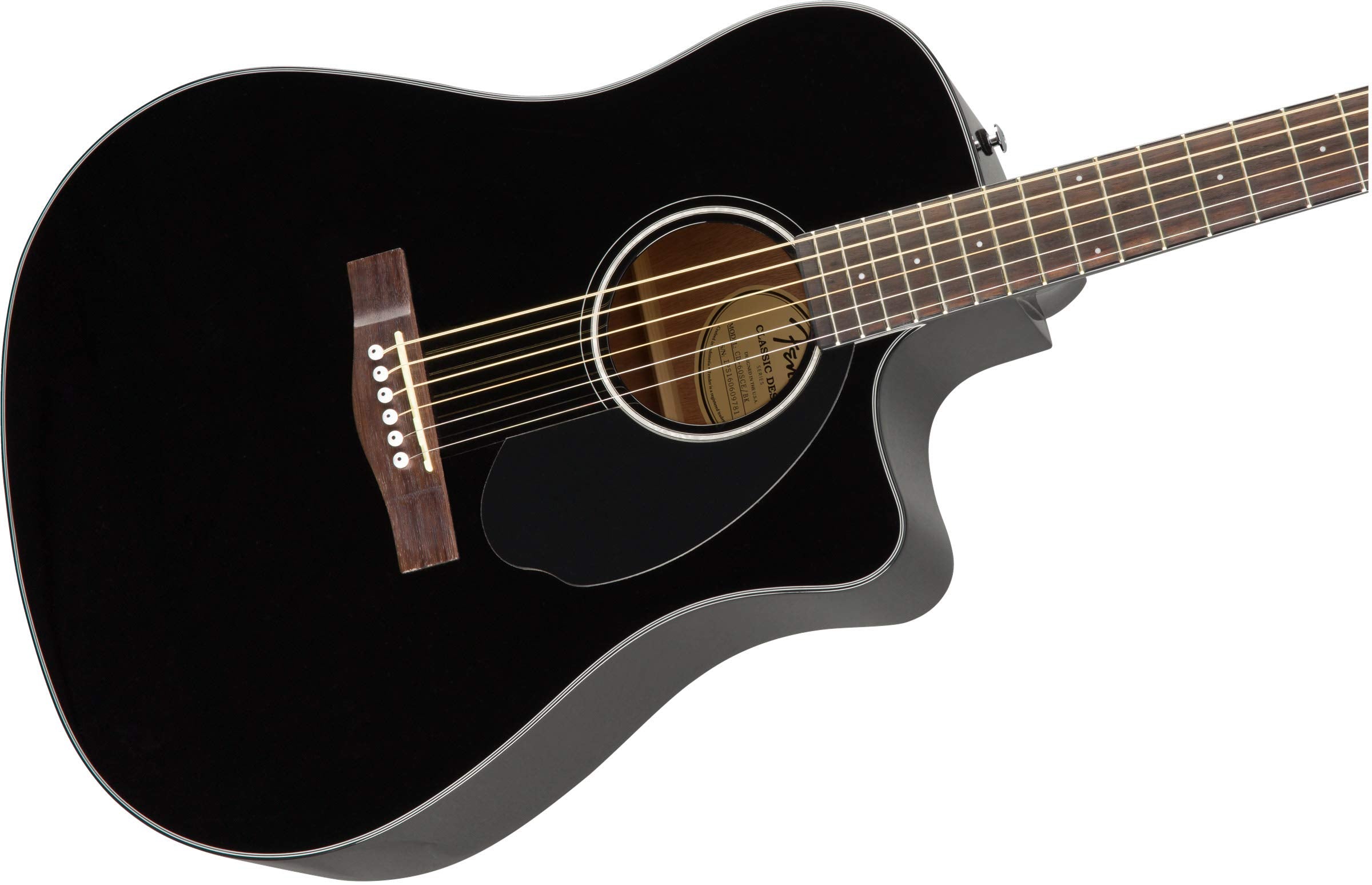 Fender CD-60SCE Solid Top Dreadnought Acoustic-Electric Guitar - Black Bundle with Hard Case, Instrument Cable, Tuner, Strap, St