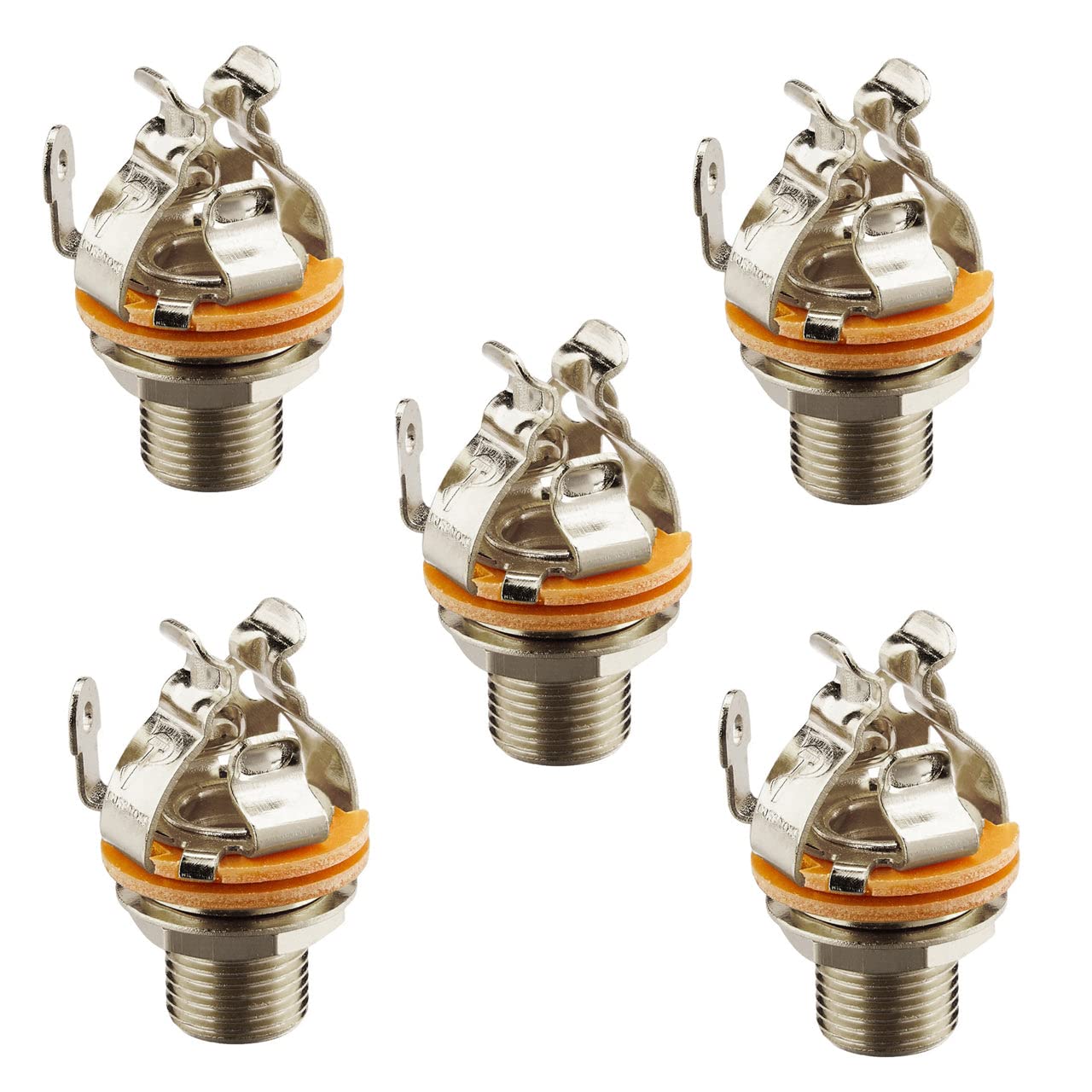 Pure Tone Multi-Contact 1/4 Inch Mono Output Jack 5 Pack | Dual Tension Grounds & Dual Positive Tips For Optimal Signal, Tone &