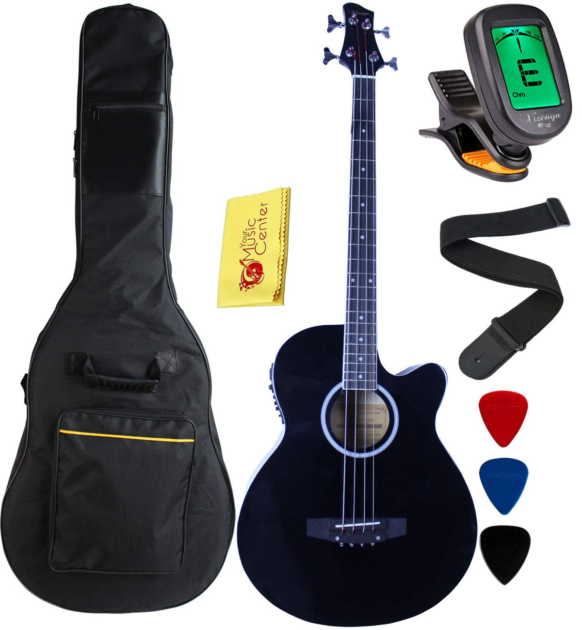 Ymc 4 Strings Cutaway Acoustic-Electric Bass Guitar With 4-Band Equalizer, Adjustable Truss Rod,Gig Bag,Strap,Picks- (Black)