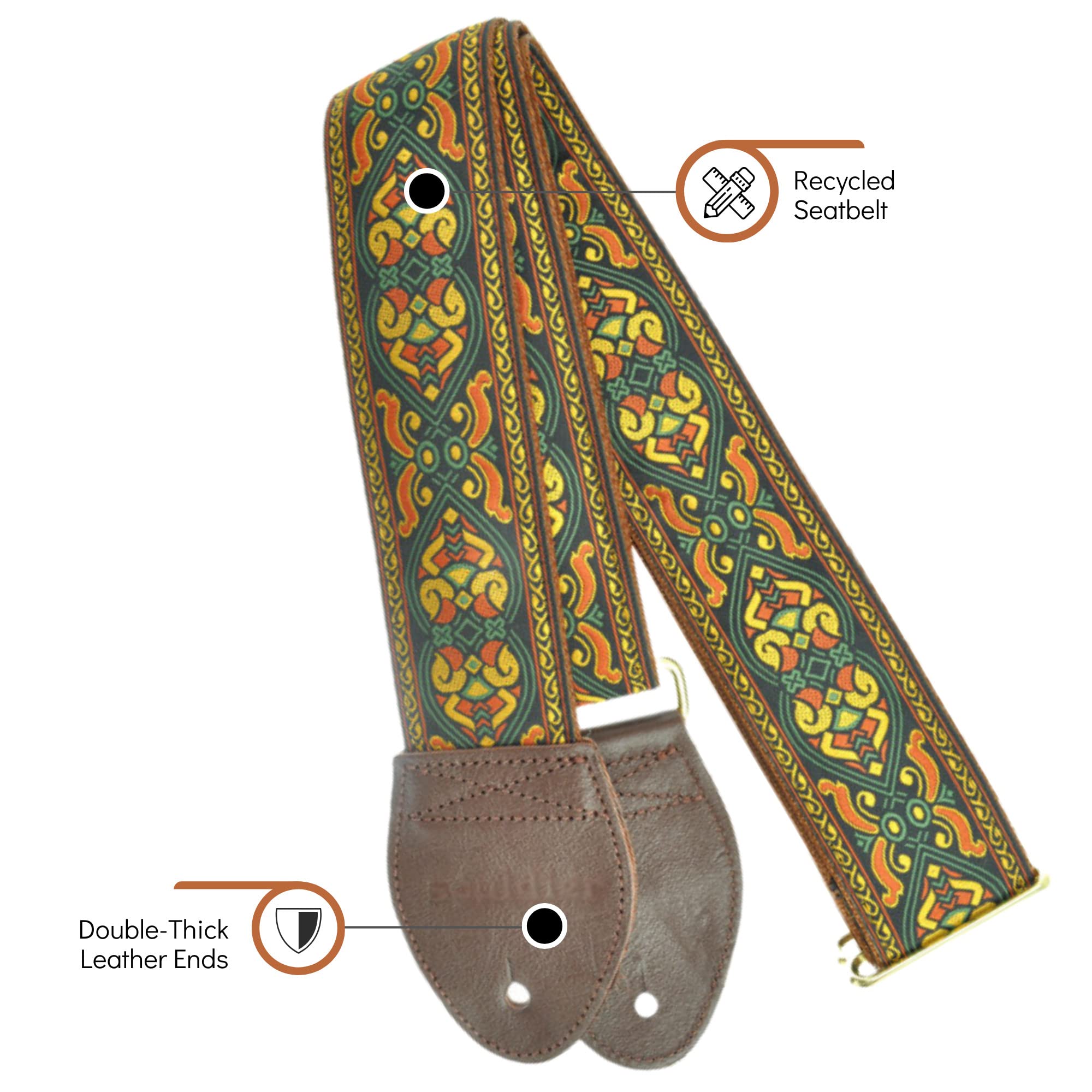 Souldier GS0251NM05WB - Handmade Seatbelt Guitar Strap for Bass, Electric or Acoustic Guitar, 2 Inches Wide and Adjustable Lengt