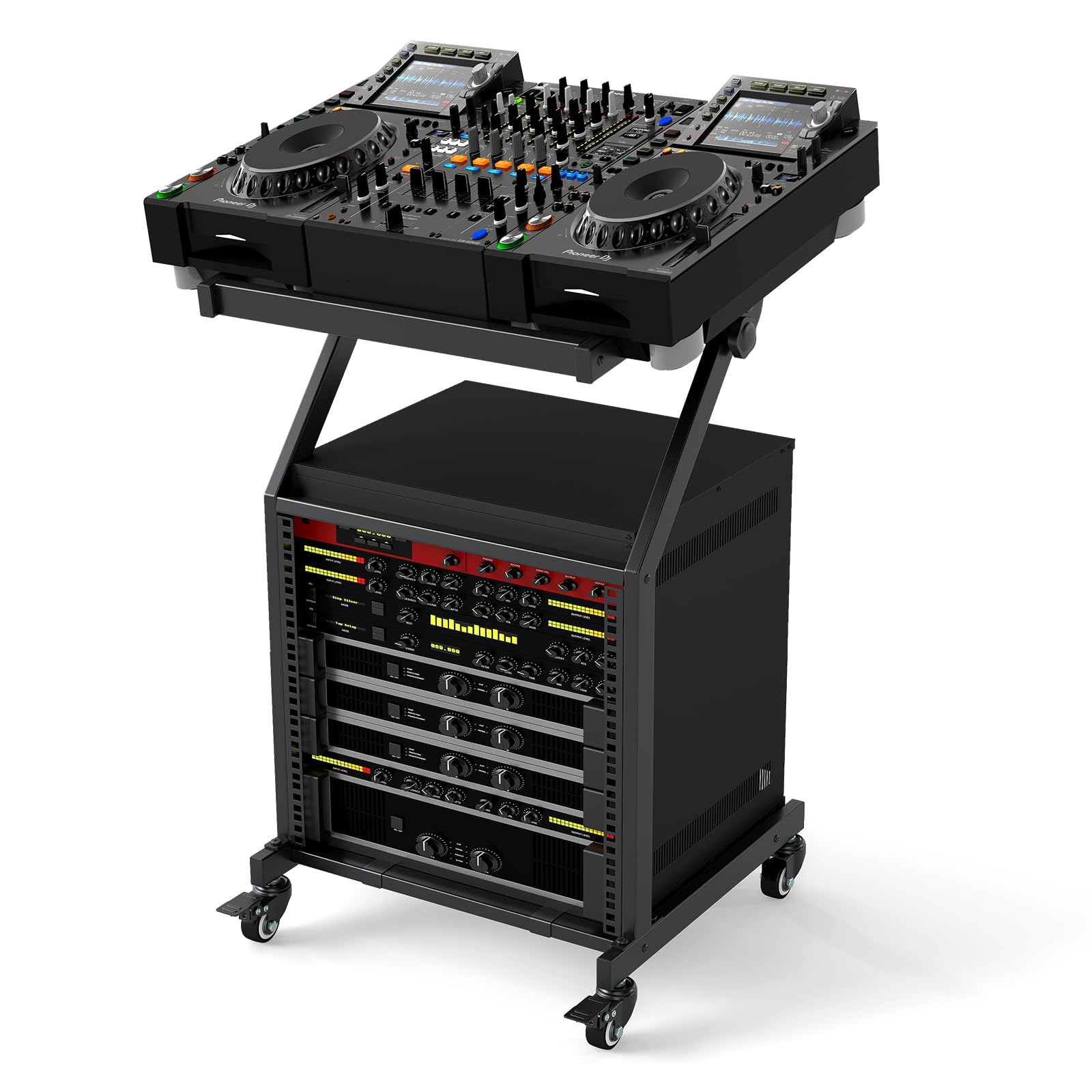 Goplus 9U DJ Mixer Stand, Adjustable Rack Mount Rolling Stage Cart with Lockable Wheels, Professional Studio Equipment Case Stan