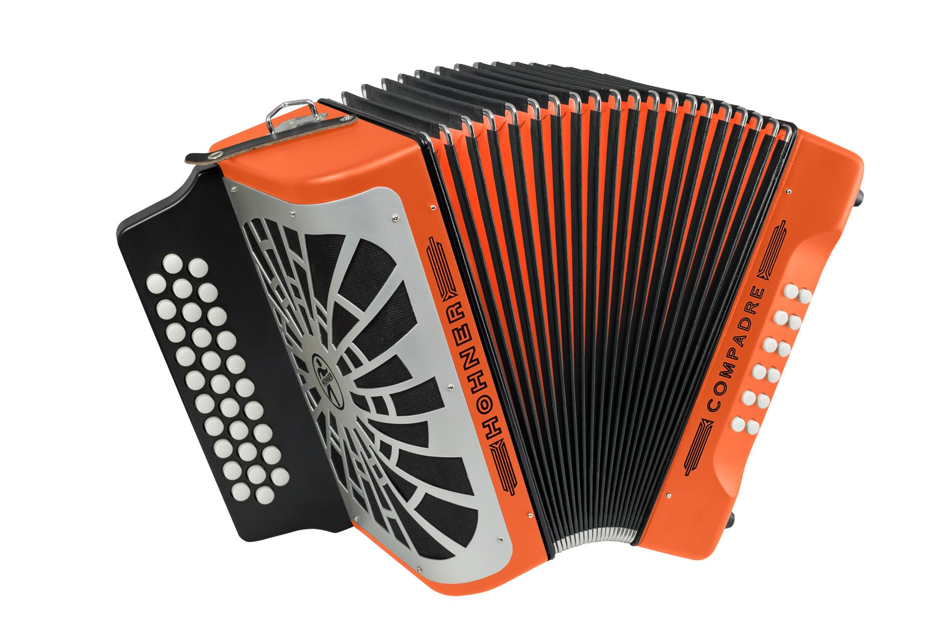 Hohner Compadre FBbEb Musica Tipica Series Accordion (Orange) - 12 Basses, 62 Notes, Standard Straps with Gig Bag