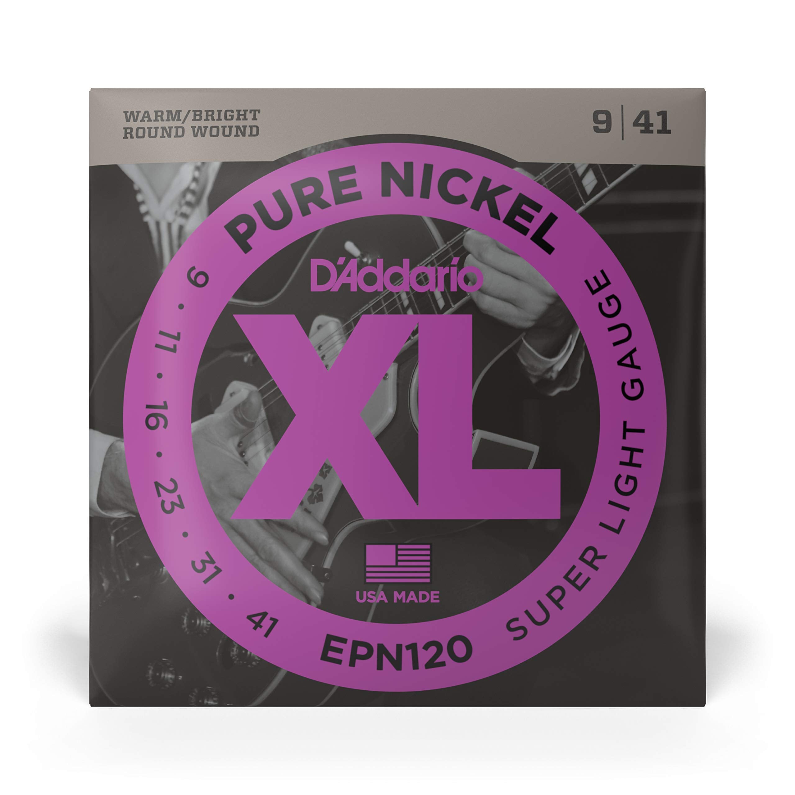 D'Addario Guitar Strings - XL Pure Nickel Electric Guitar Strings - Round Wound - Warm, Bright, Vintage Sound - EPN120 - Super L