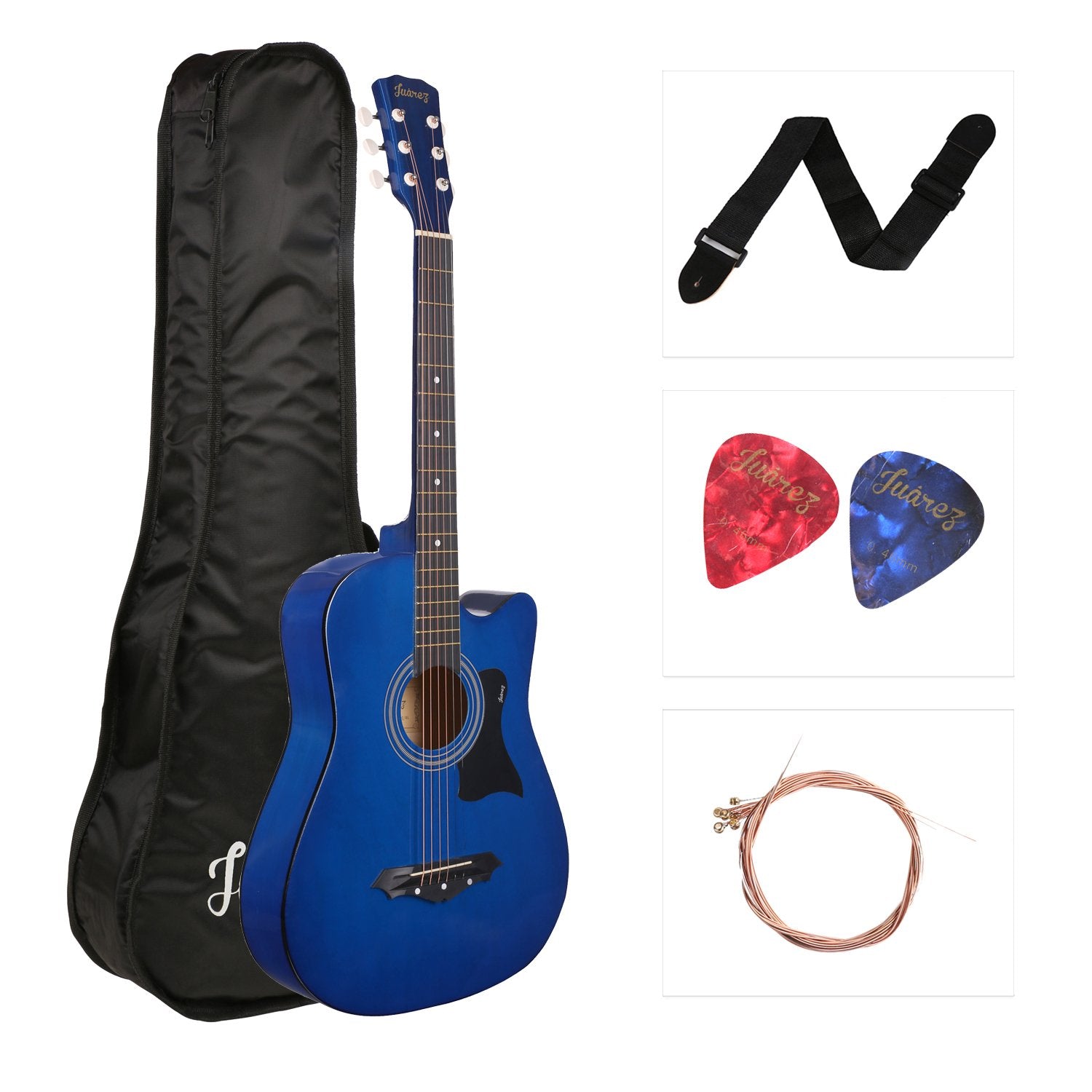 Juarez Lindenwood Acoustic Guitar, 38 Inches Cutaway, Jrz38C/Blu With Bag, Strings, Pick And Strap, Blue