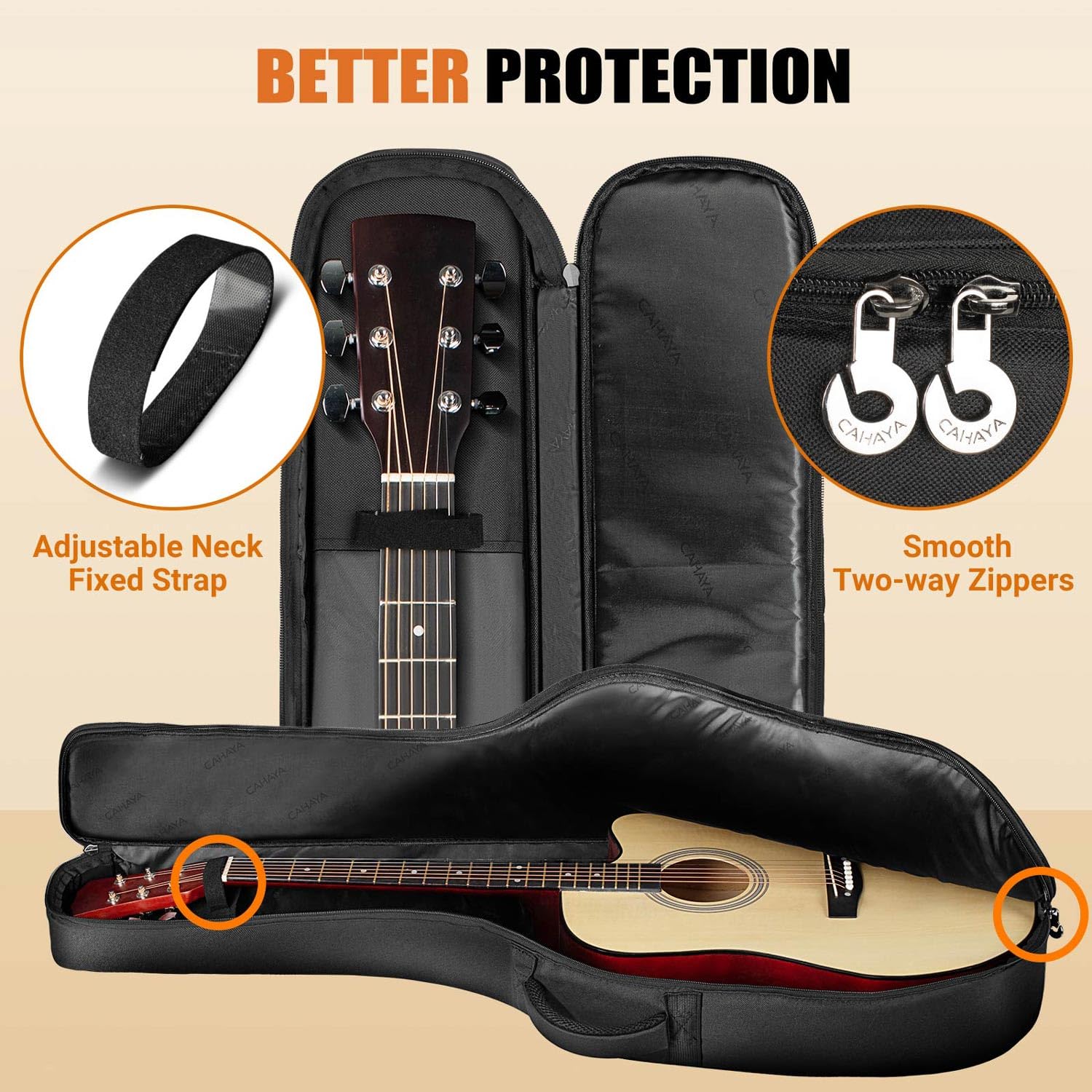 CAHAYA Acoustic Guitar Bag: 42 43 44In Guitars 0.5In Thick Padding Guitar Case Gig Bag Soft with Adjustable Shoulder Straps and