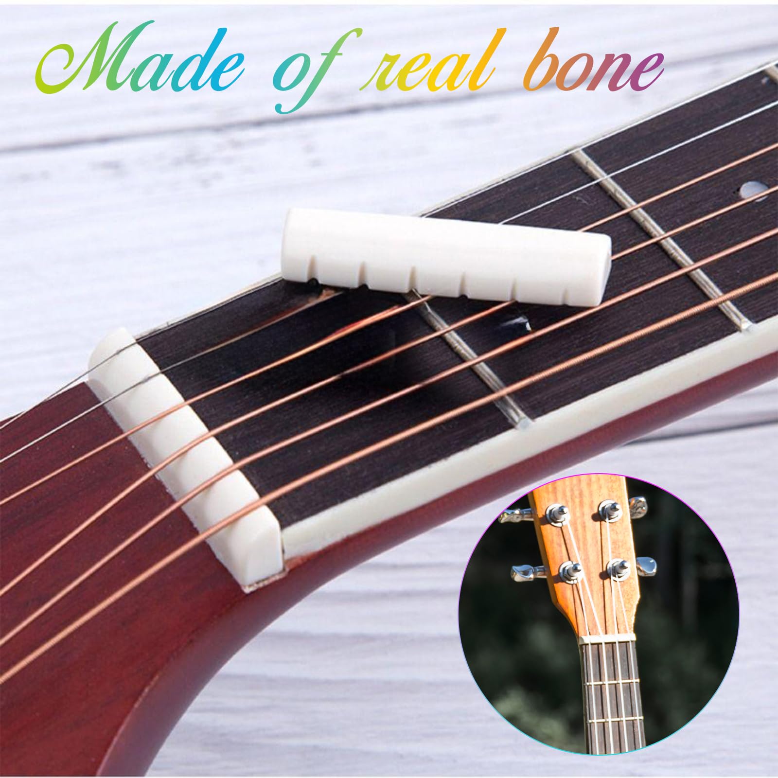 4PCS 6 String Acoustic Guitar Bone Bridge Saddle and Nut Made of Real Bone, Guitar Bridge Saddle (2 Pair)