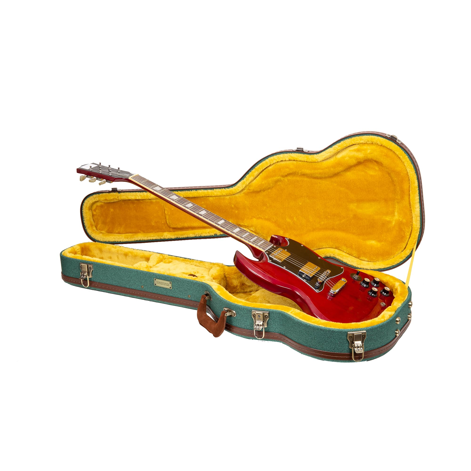 Crossrock Master Series Sg Electric Guitar Case | Malachite Blue Tweed Exterior, Re-Engineered Wooden Shell, Leather Handle & Go