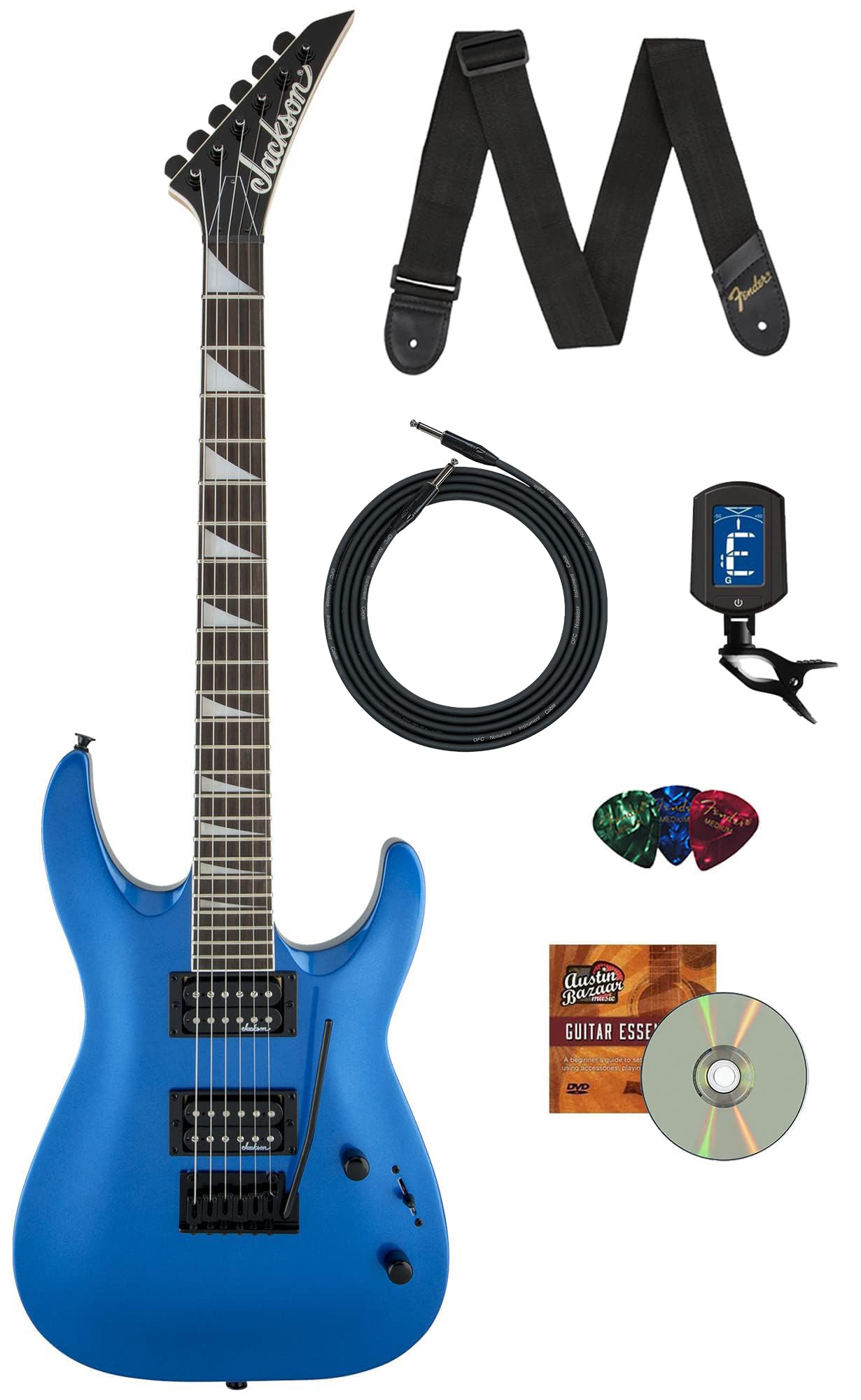 Jackson Dinky Arch Top Js22 Dka Electric Guitar - Metallic Blue Bundle With Cable, Tuner, Strap, Picks, And Austin Bazaar Instru