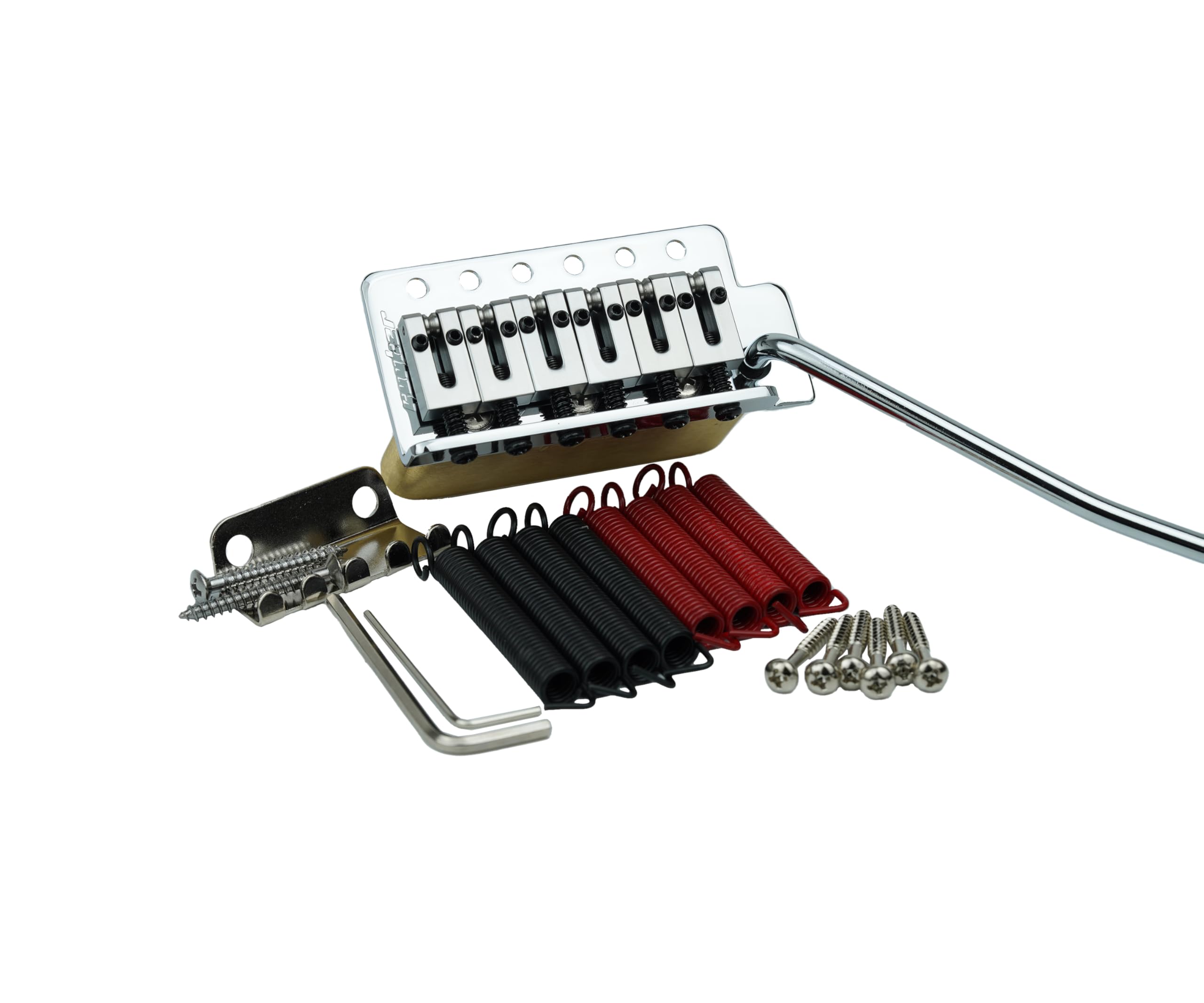 Guyker Guitar Tremolo Bridge with Brass Roller Saddle String Space 10.5mm & Brass Block & Spring and Claw, Pop-In Vibrato Bar, C
