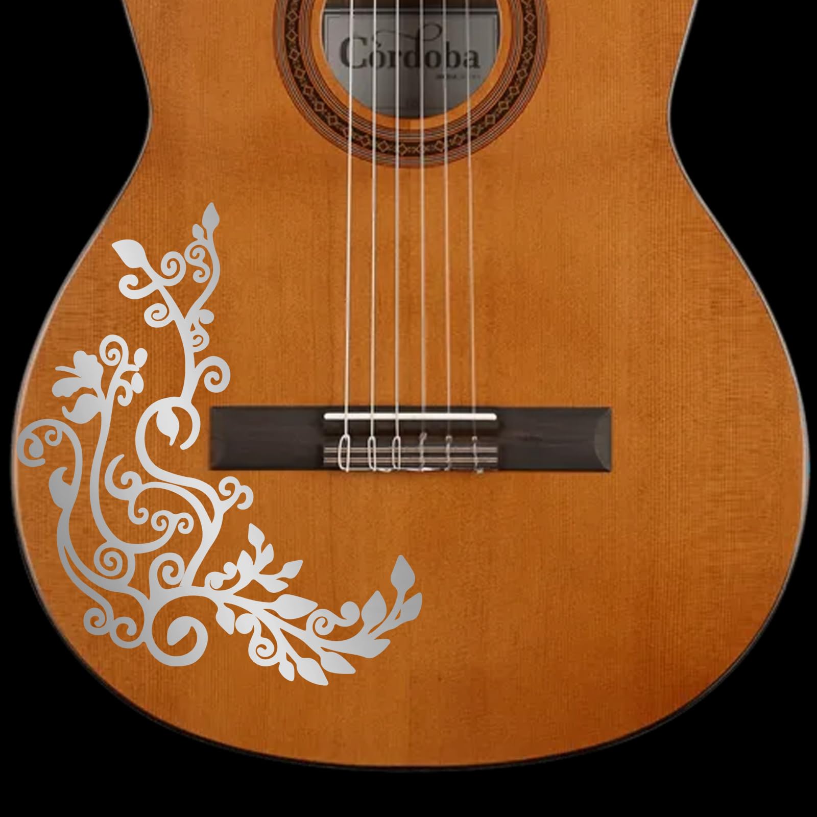 PLIGREAT 2 Pack Silver Flower Vine Guitar Guard Board Stickers Removable Guitar Decals DIY Gifts for for Bands Electric Bass Aco