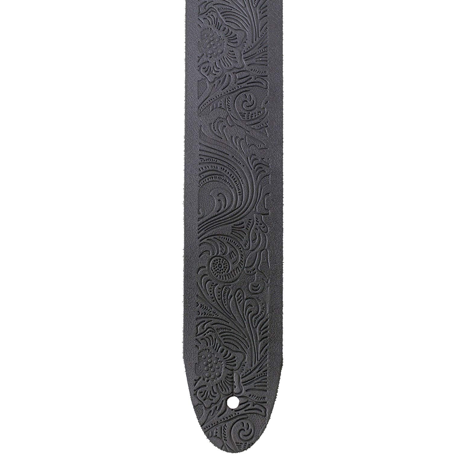 Walker & Williams SP-74 Soft Black Premium Thick Italian Leather Guitar Strap Live Oak Tooling