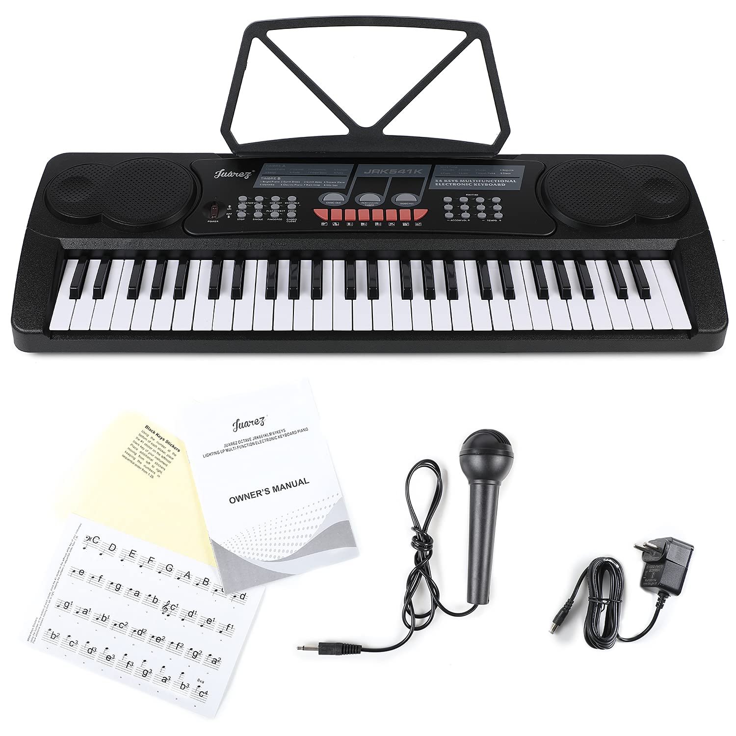 Juarez Octav Jrk541 54-Key Portable Electronic Keyboard With Led Digital Display | Adapter | Key Note Stickers | Microphone | Mu